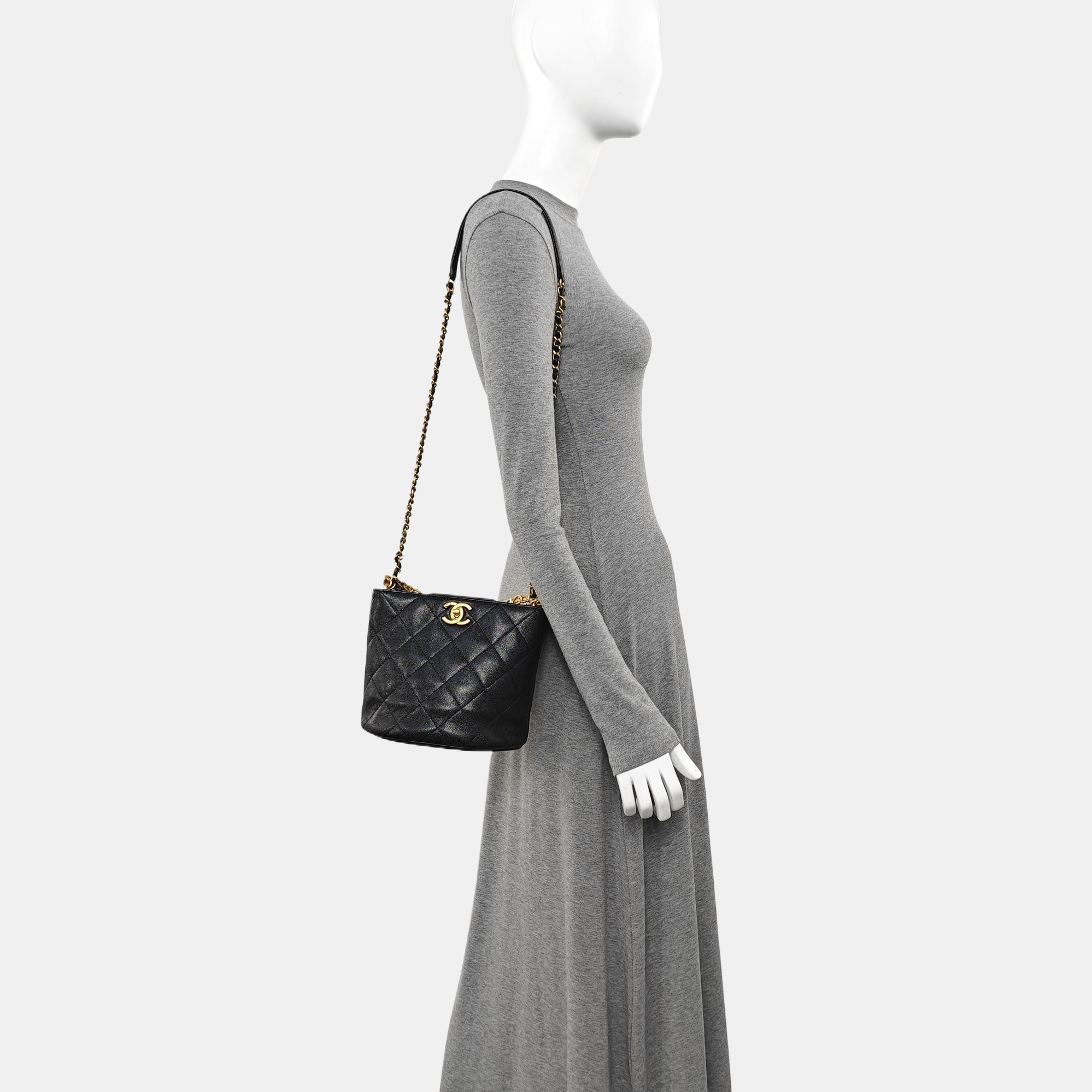Quilted Grained Calfskin Shoulder Bag Black