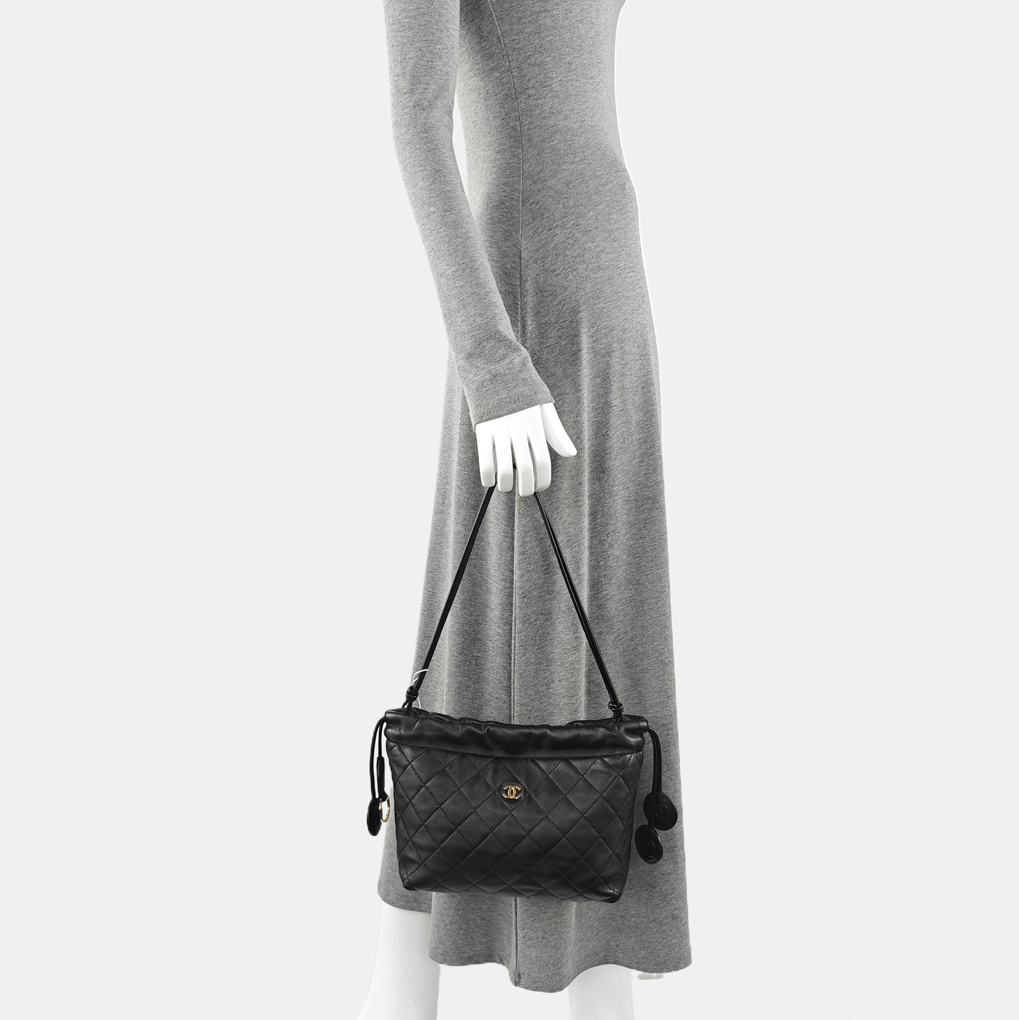 Quilted Lambskin Shoulder Bag Black