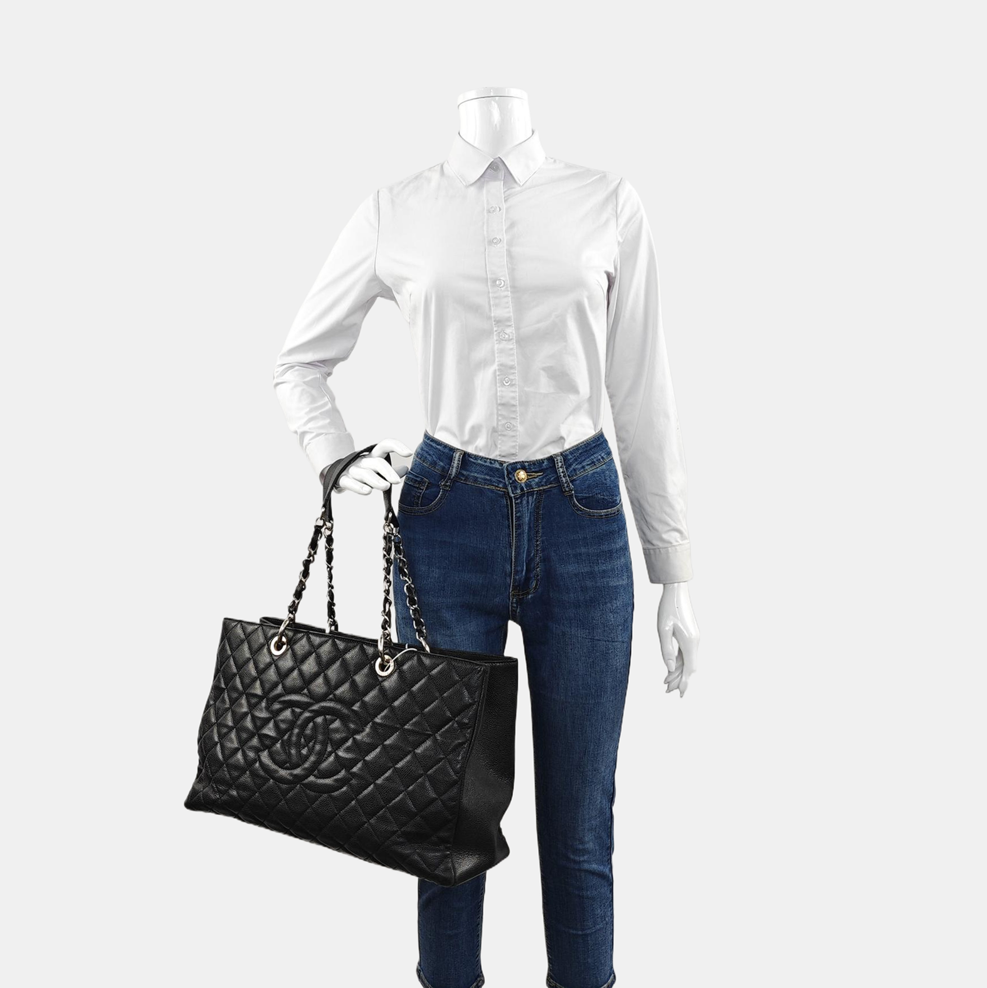 CHANEL GST Extra Large Quilted Grained Calfskin Black