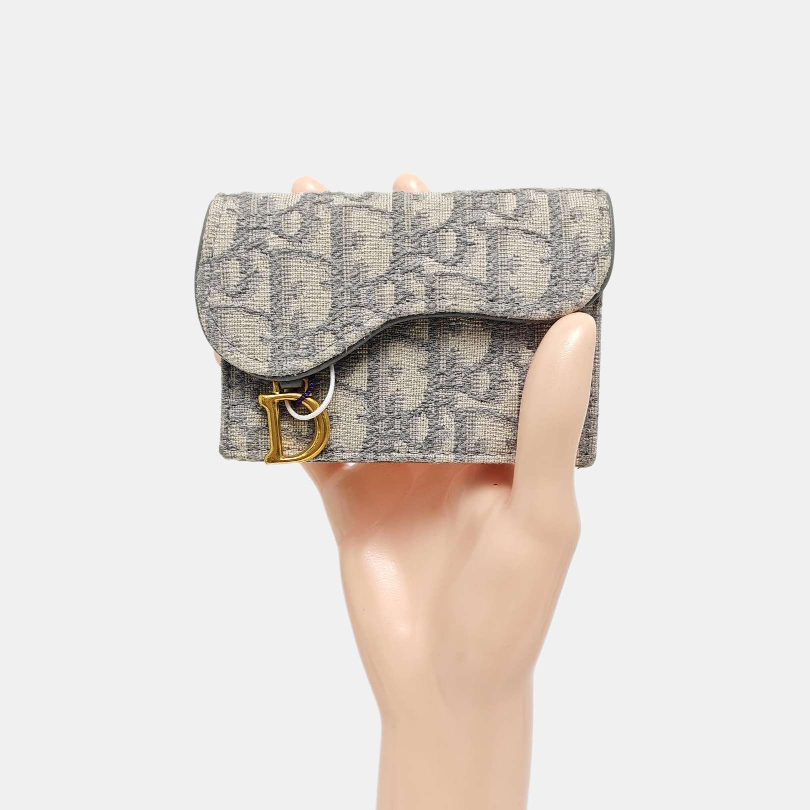 Authenticated pre-owned  Saddle Oblique Fabric Gray Card Holder - Card Holder at Looply