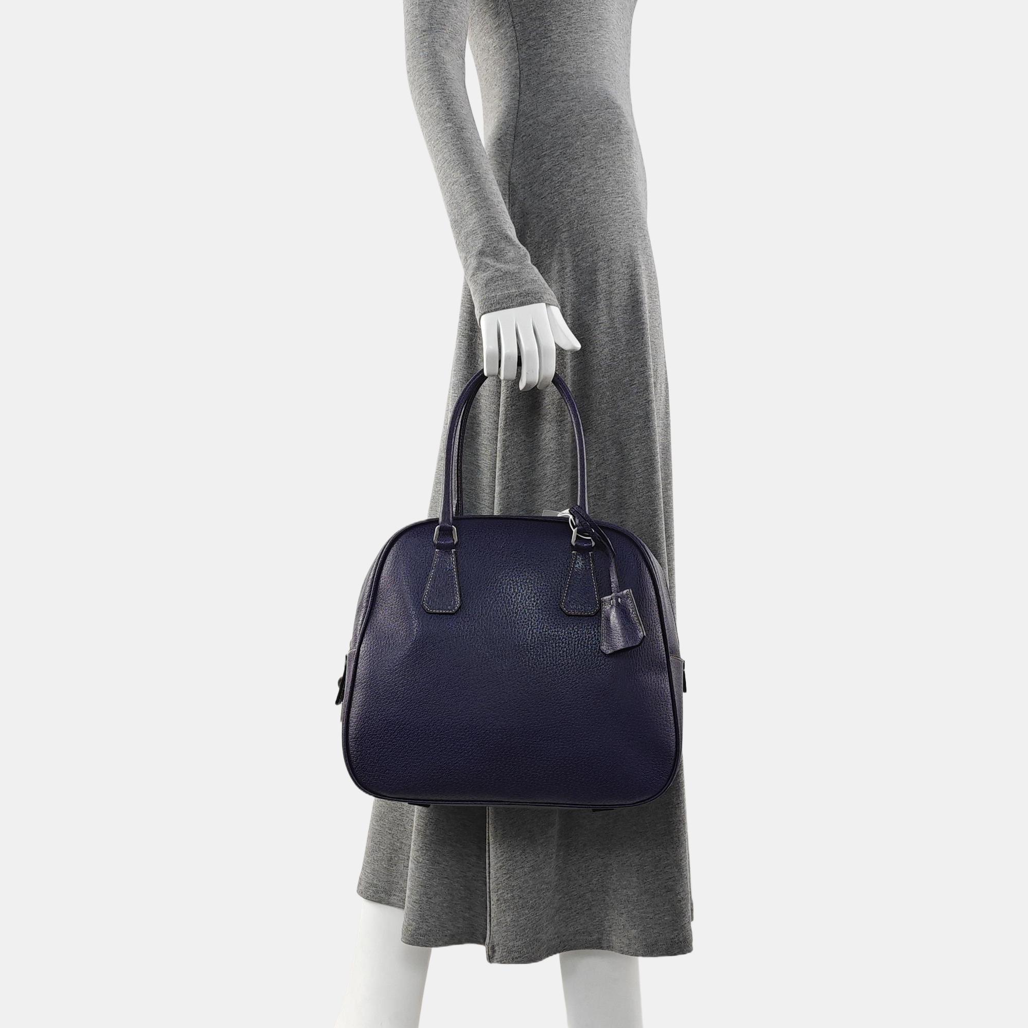 Calfskin Top Handle Bag Purple