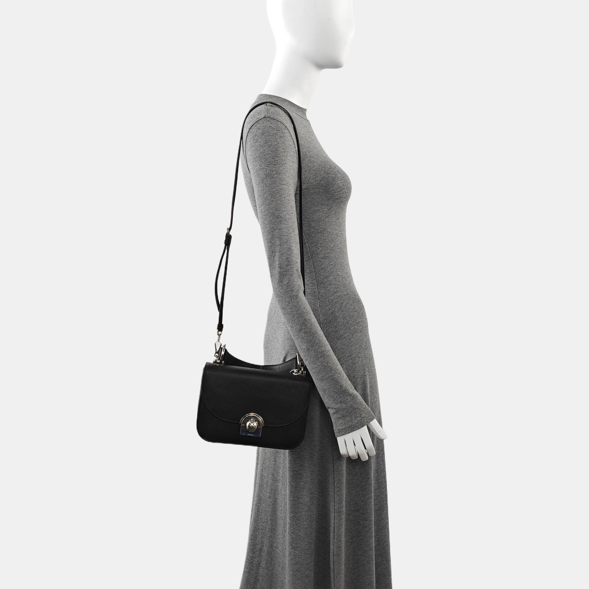 Saffiano Calfskin Shoulder Bag Black