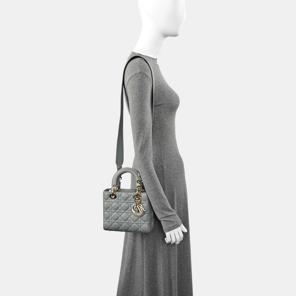 Lady Dior Small Cannage Lambskin Gray