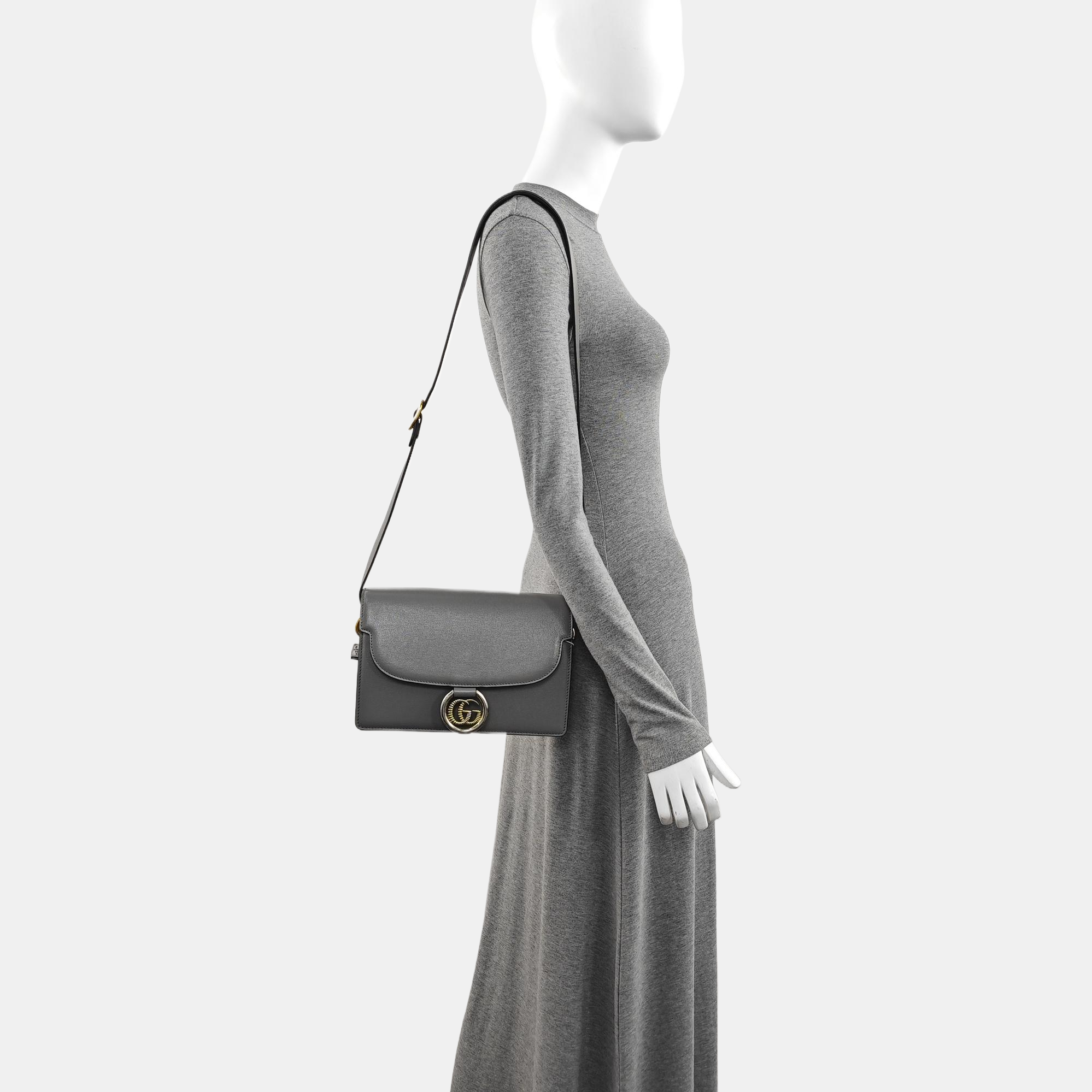 GG Ring Small Calfskin Gray