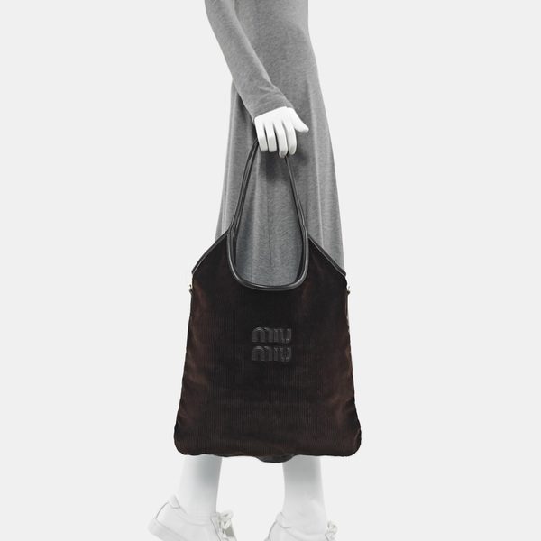 Corduroy Top Handle Bag Brown