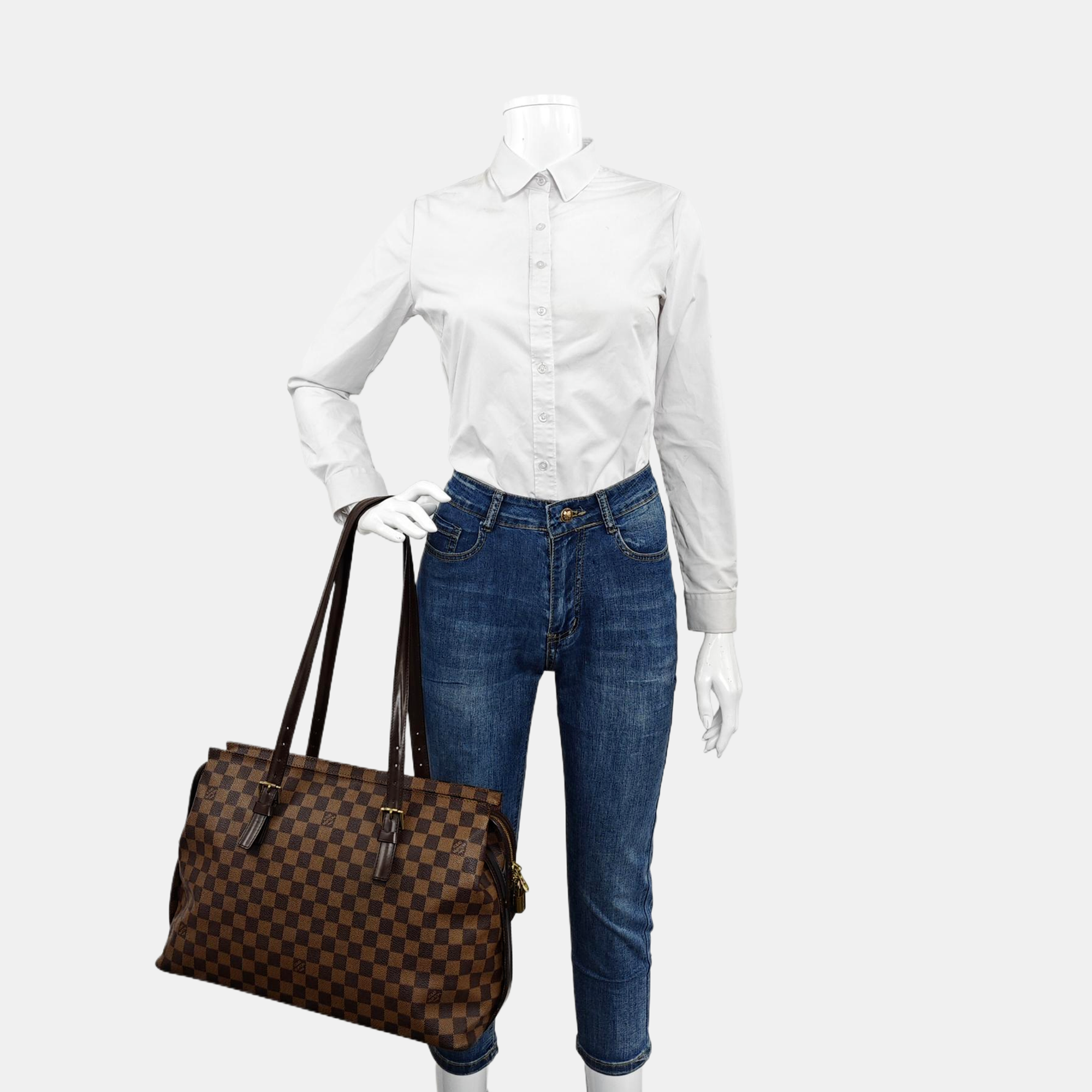 CHELSEA Damier Ebene Coated Canvas Brown