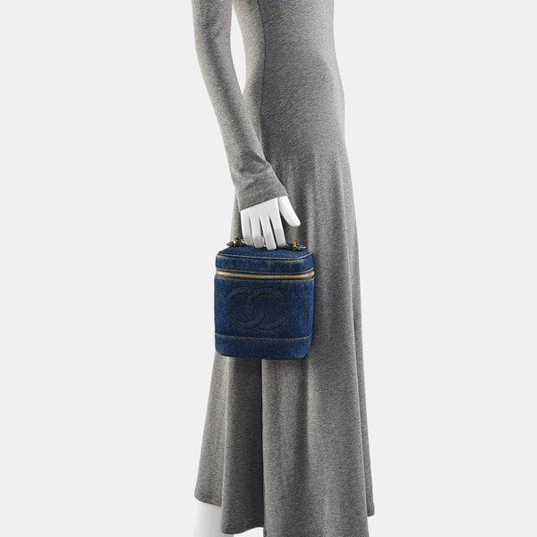 VINTAGE COSMETIC BAGS Quilted Denim Blue