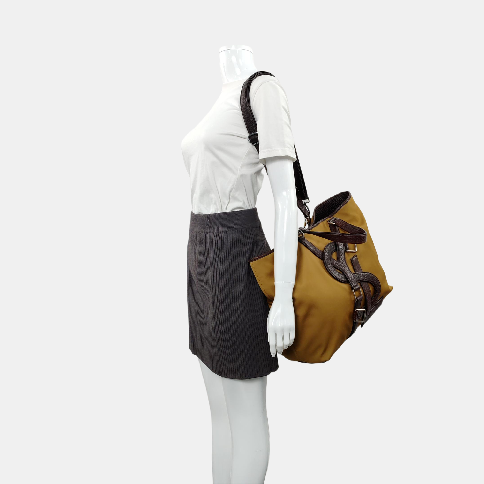 Fabric Top Handle Bag Brown
