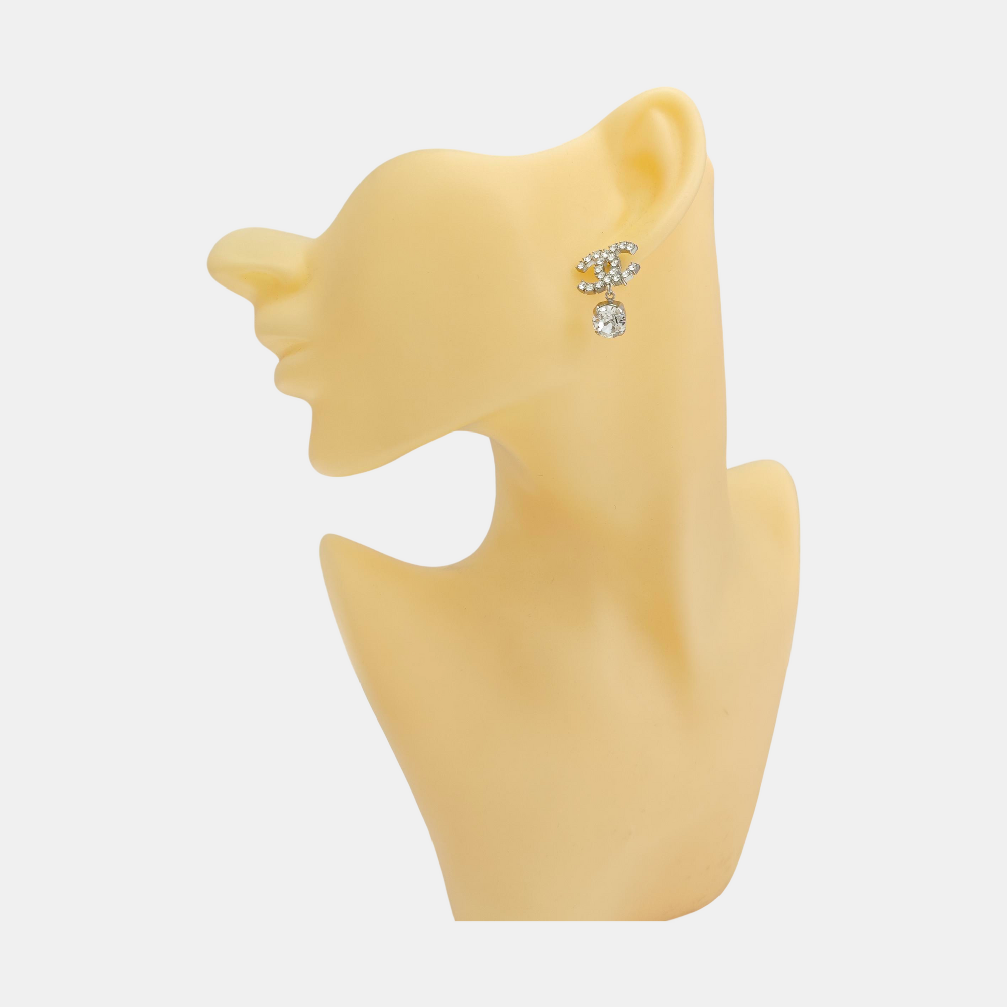 CC Logo Metal Silver Stud Earrings