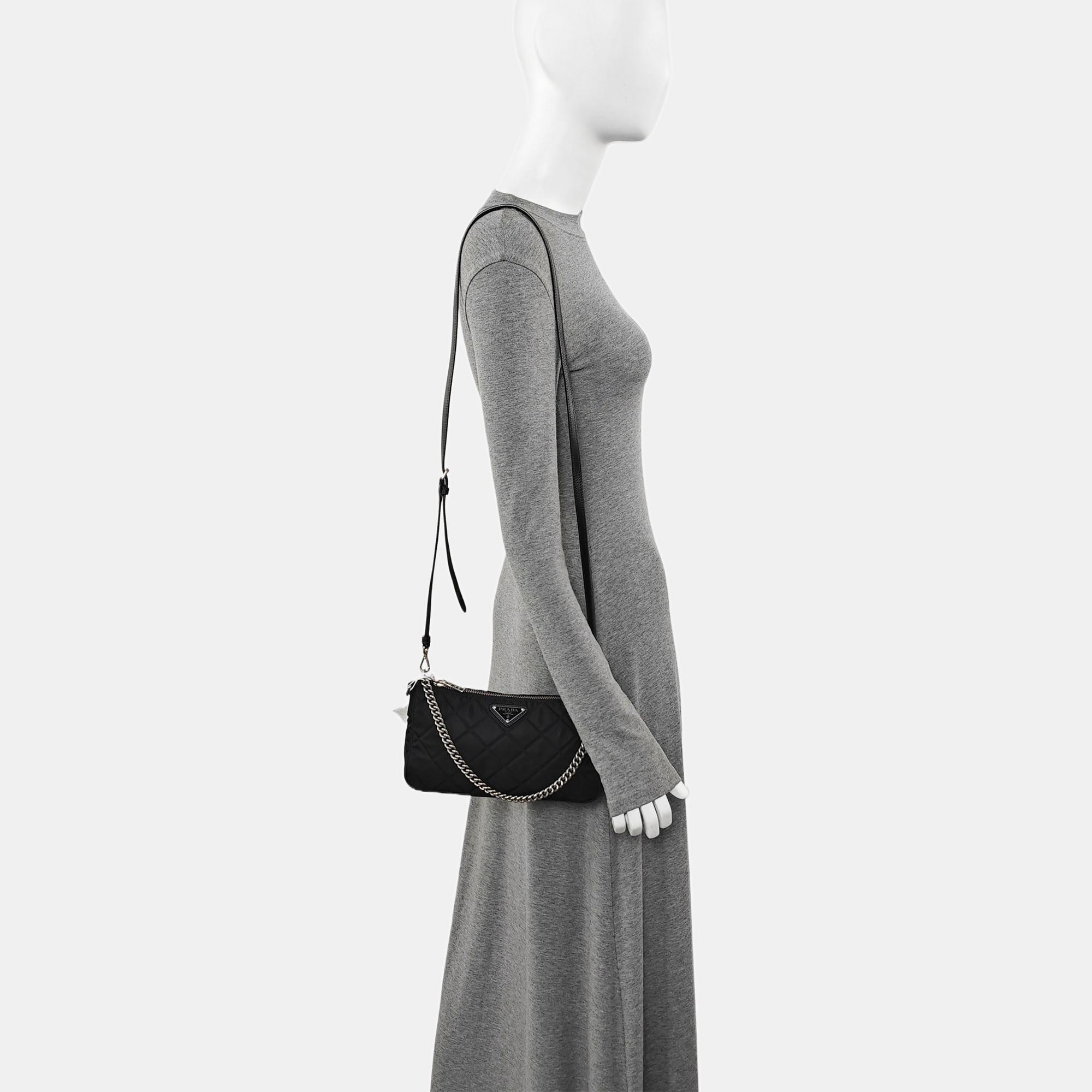 Quilted Nylon Shoulder Bag Black