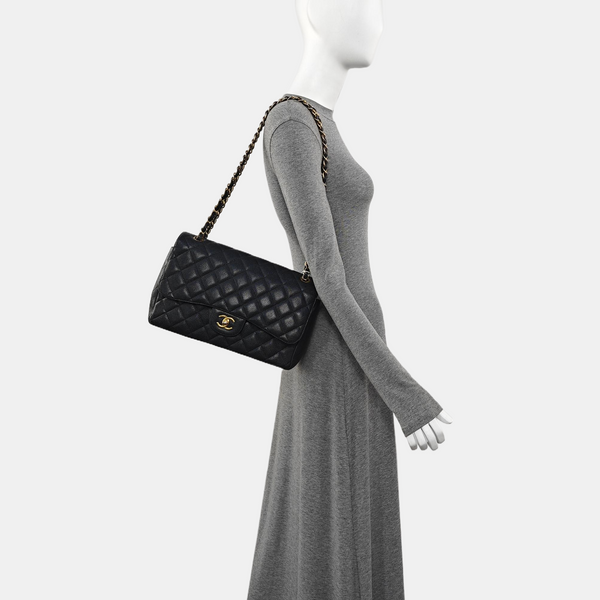 Quilted Grained Calfskin Shoulder Bag Large Black