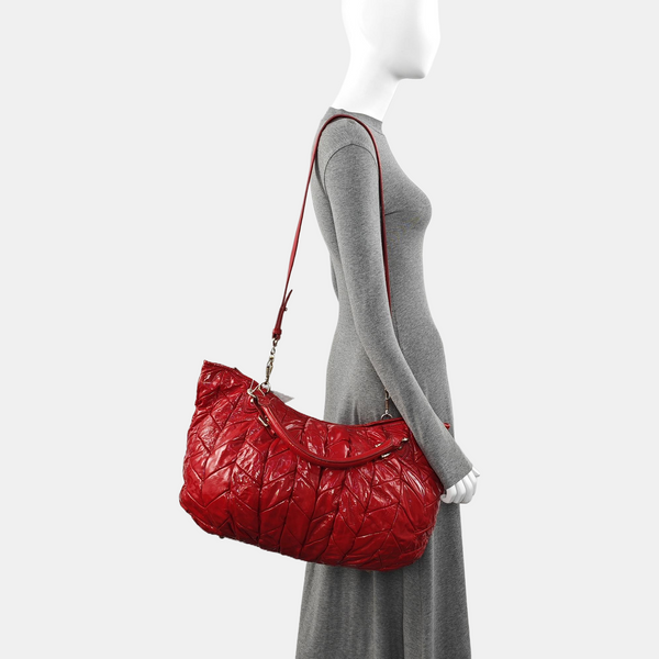 Quilted Patent Leather Shoulder Bag Red
