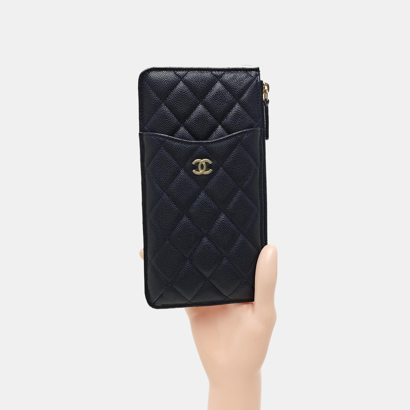 Quilted Grained Calfskin Card Holder Blue