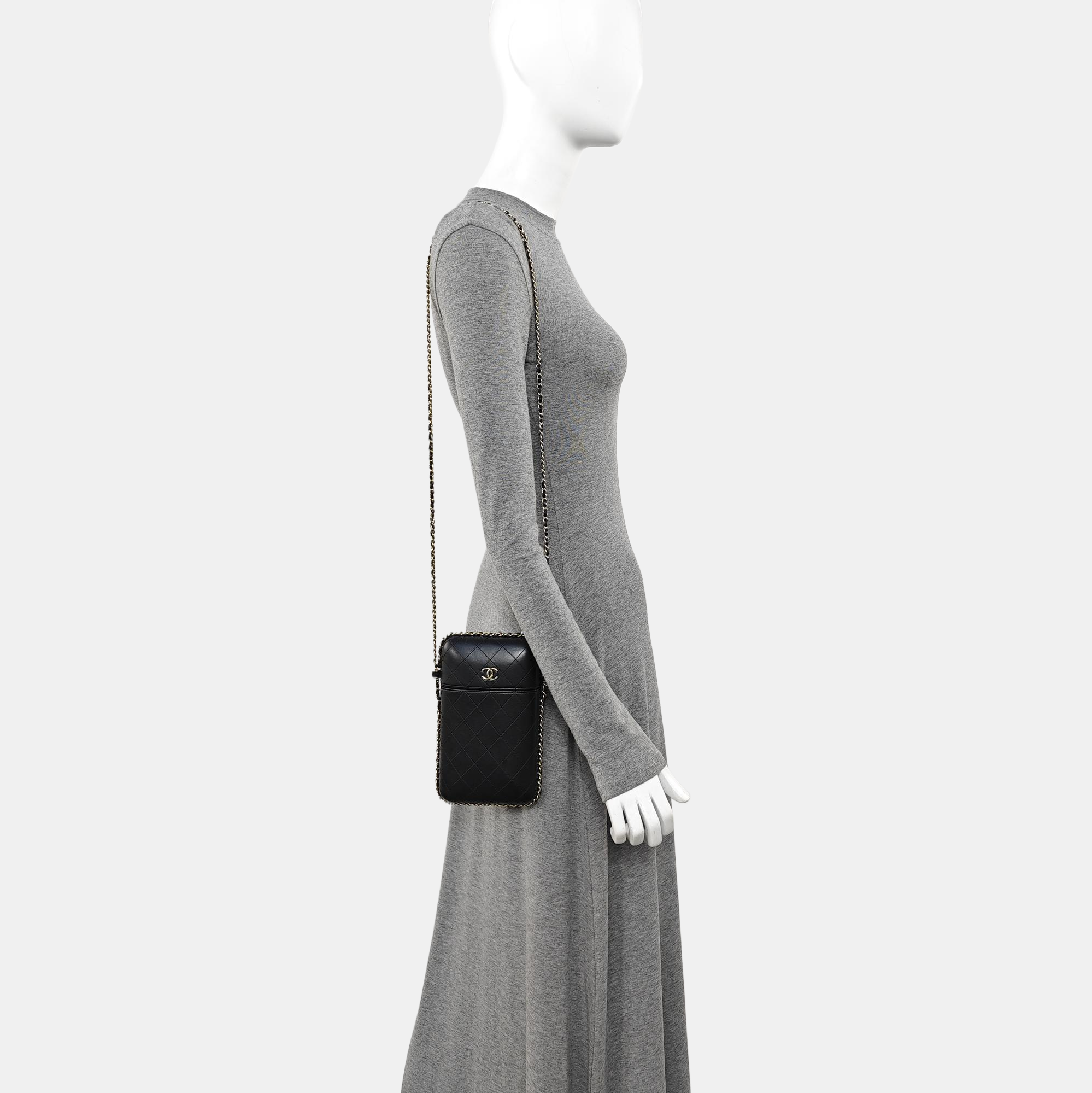 Quilted Lambskin Shoulder Bag Black