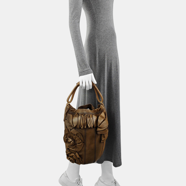 Lambskin Top Handle Bag Brown