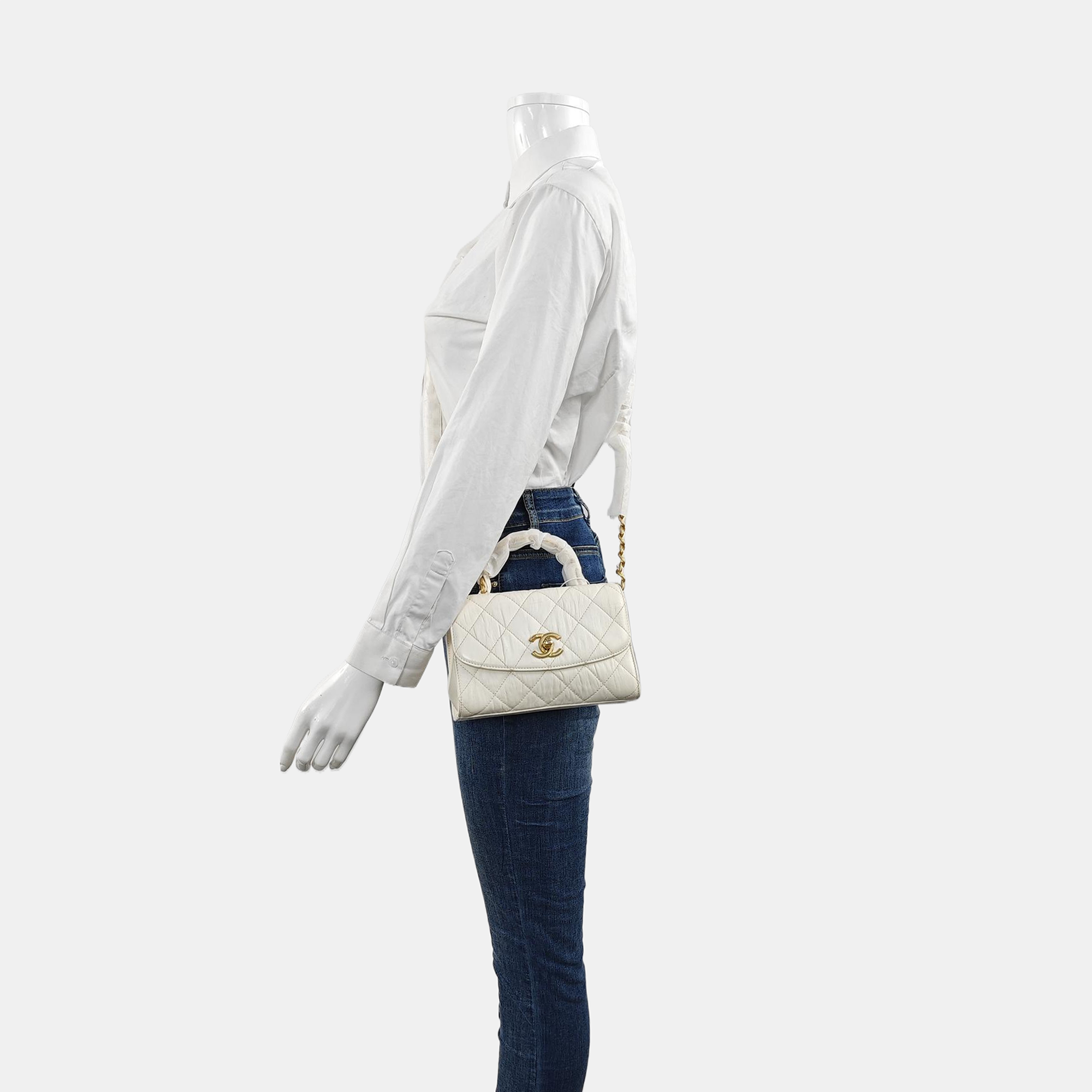 COCO HANDLE Mini Quilted Lambskin White