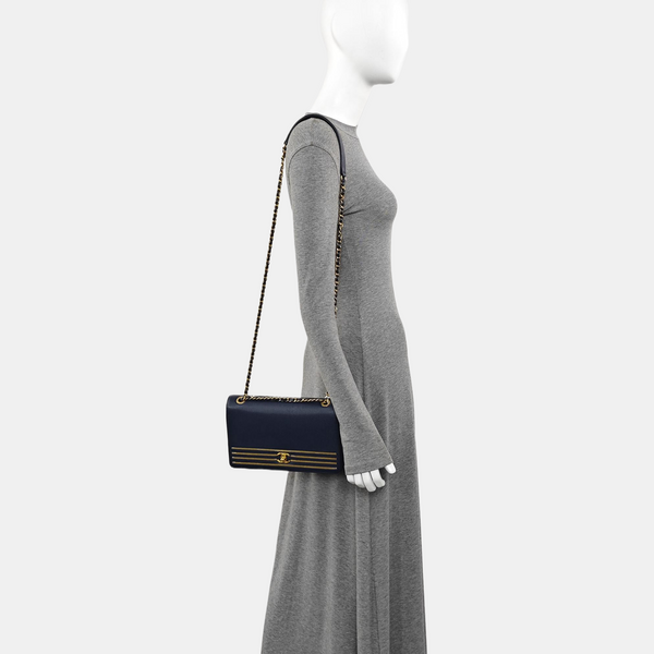 Grained Calfskin Shoulder Bag Blue