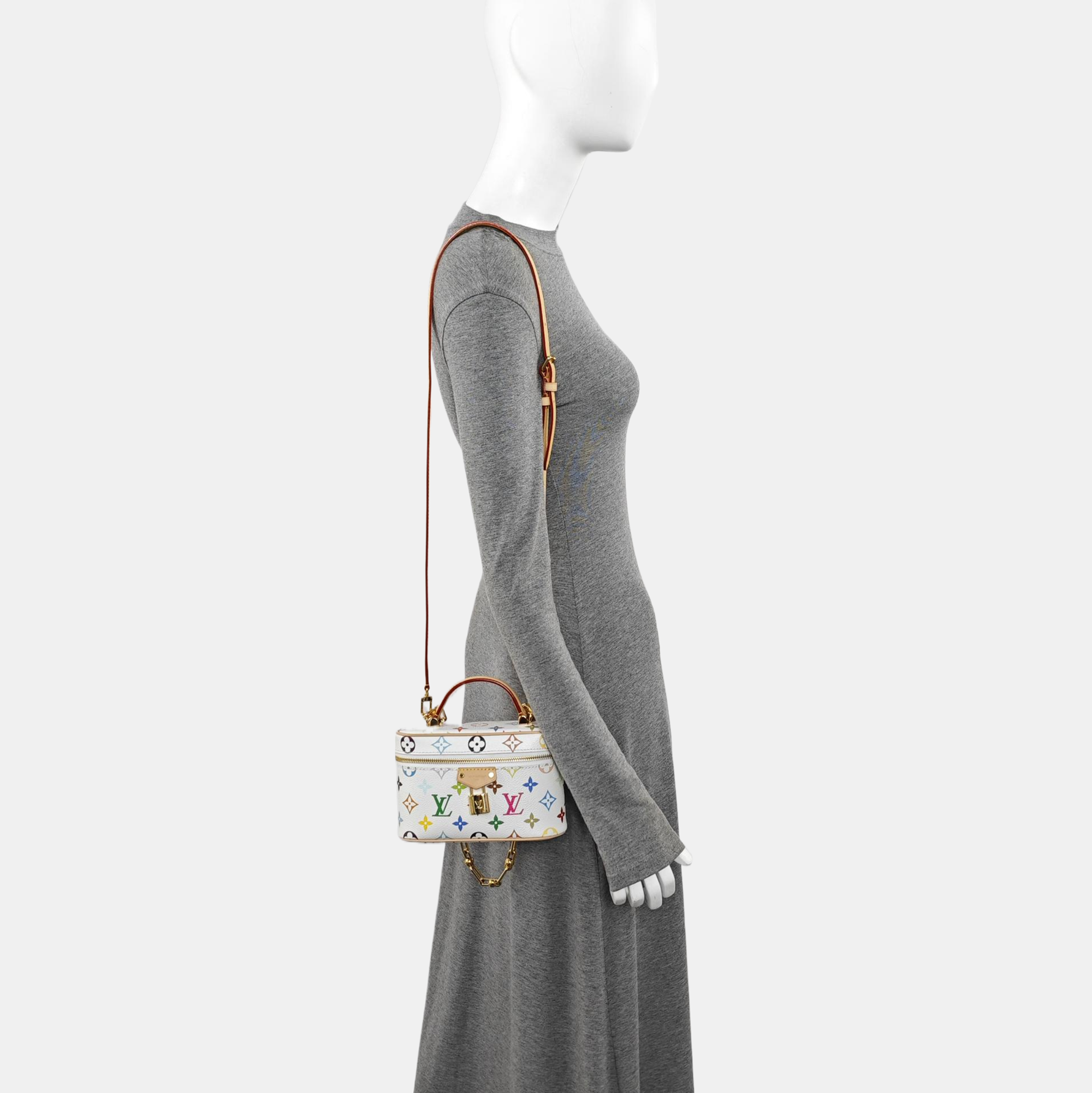 LV × TM Vanity Chain Pouch Monogram Coated Canvas White