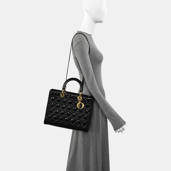 Lady Dior Large Patent Leather Black