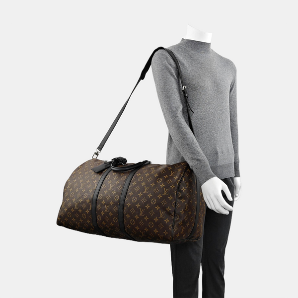KEEPALL 55 Monogram Coated Canvas Brown