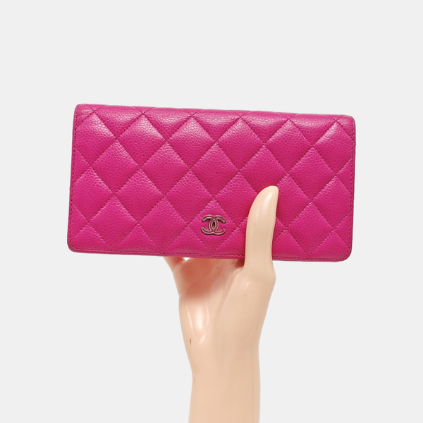 Quilted Grained Calfskin Wallet Pink