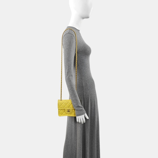 Quilted Grained Calfskin Shoulder Bag Yellow