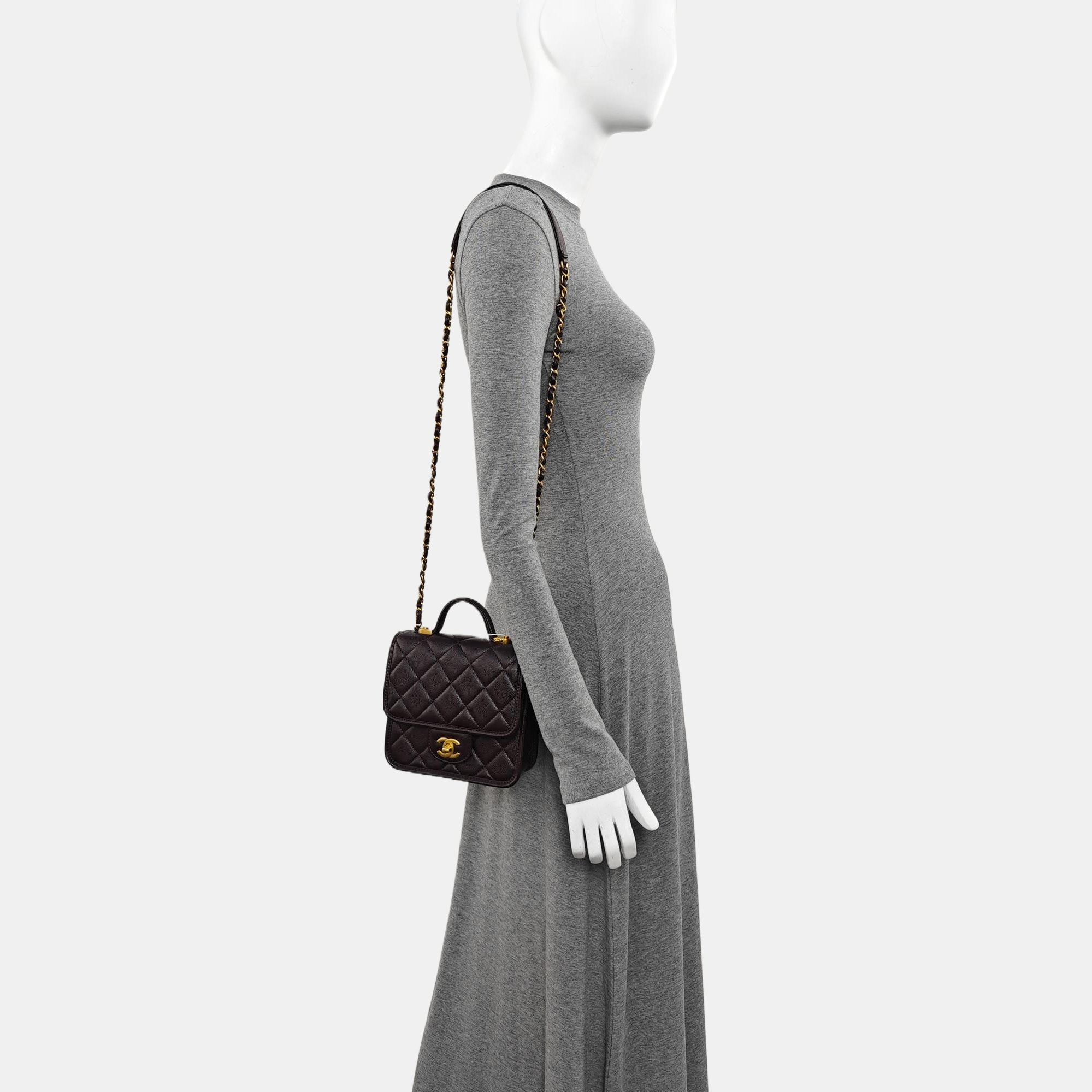 Quilted Grained Calfskin Shoulder Bag Brown