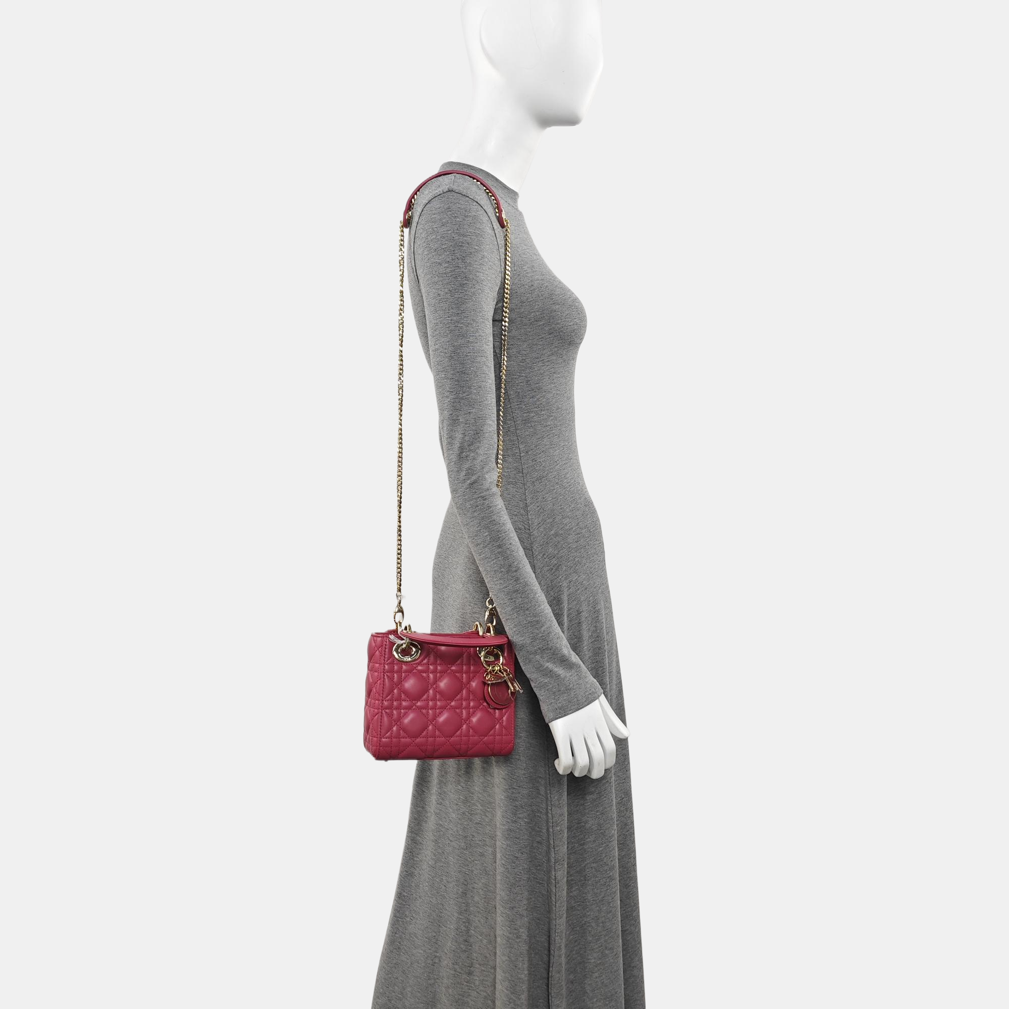 Lady Dior Mini Cannage Lambskin Red