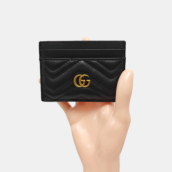 GG Marmont Mini Quilted Calfskin Black Card Holder
