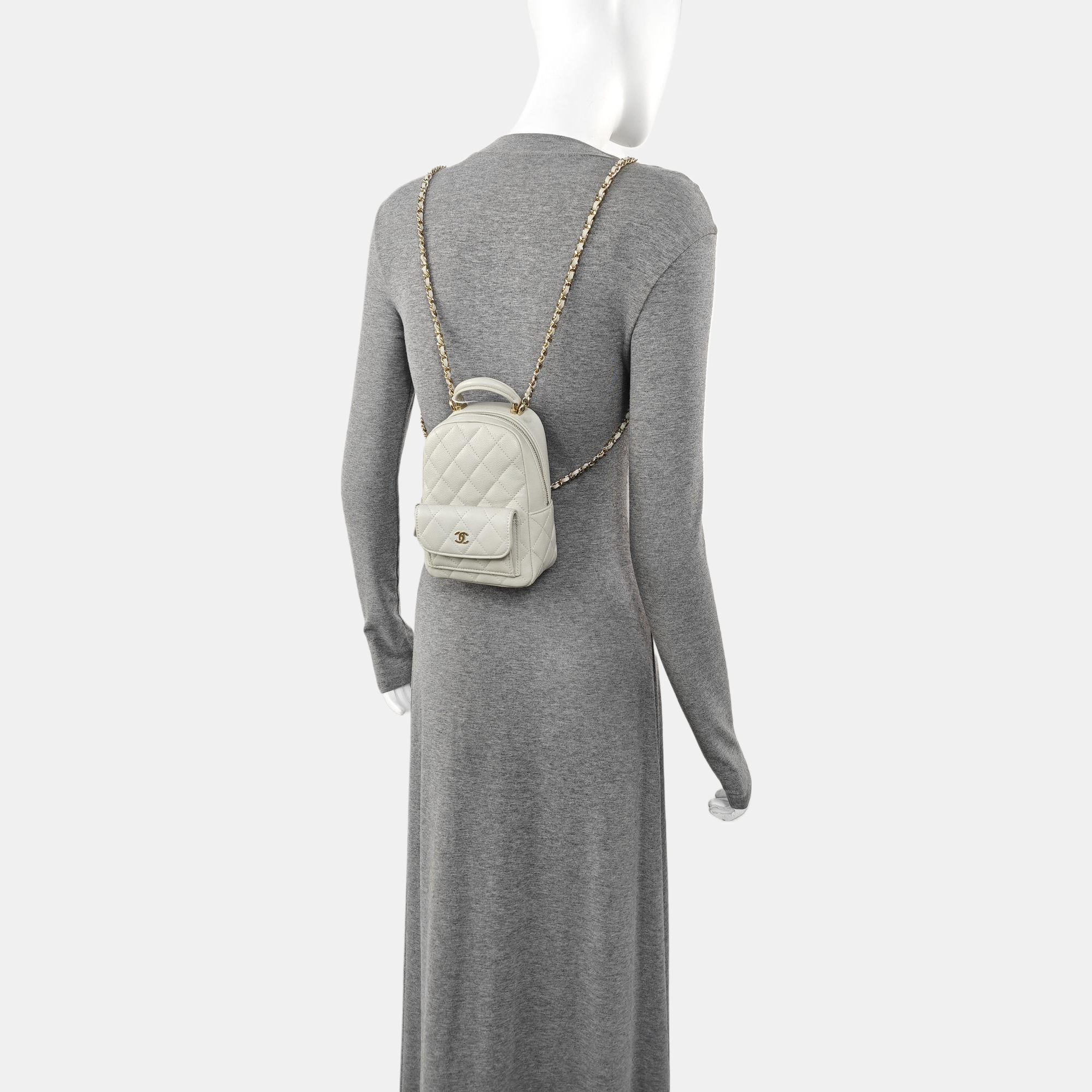 Quilted Grained Calfskin Backpack Mini Gray