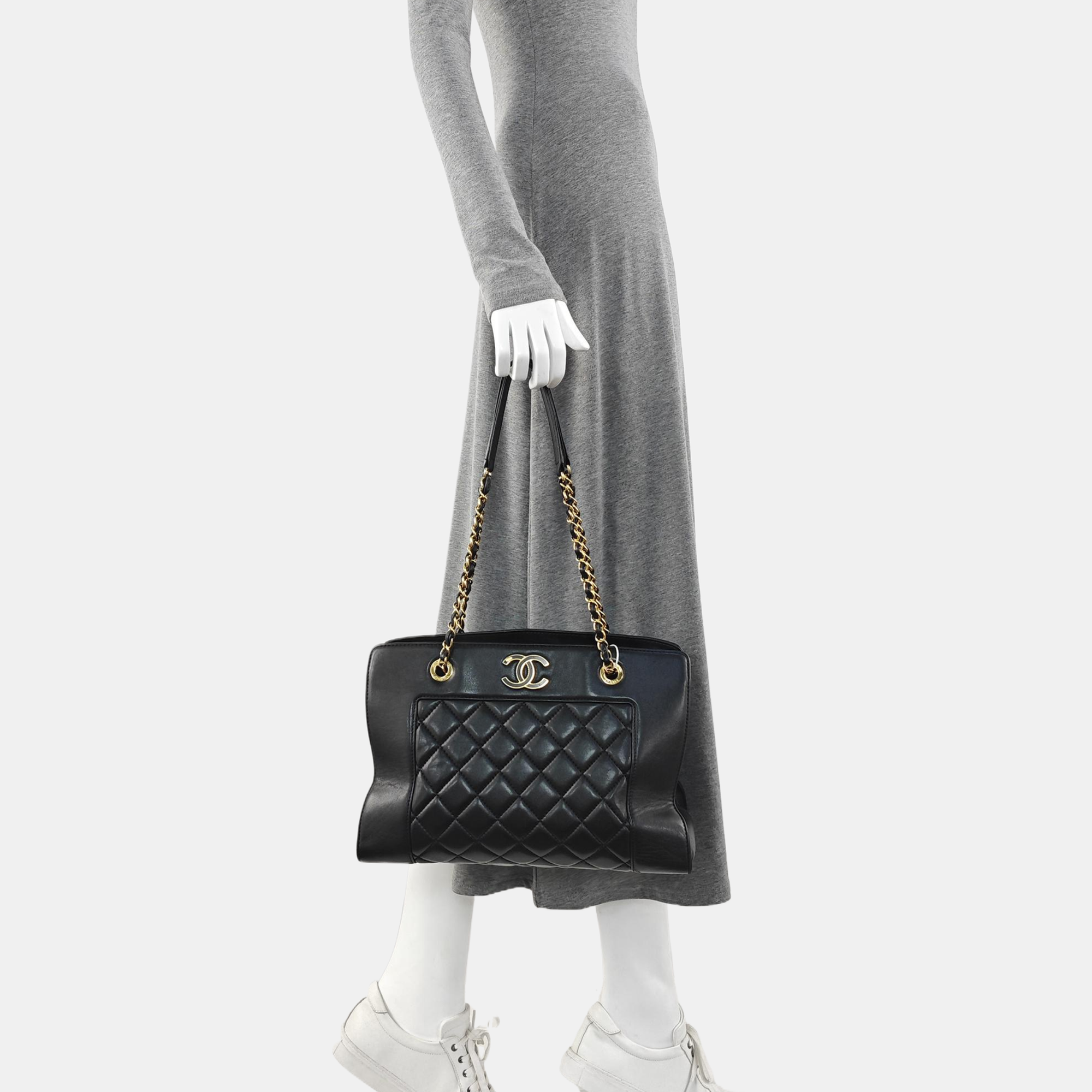 Quilted Lambskin Tote Bag Black