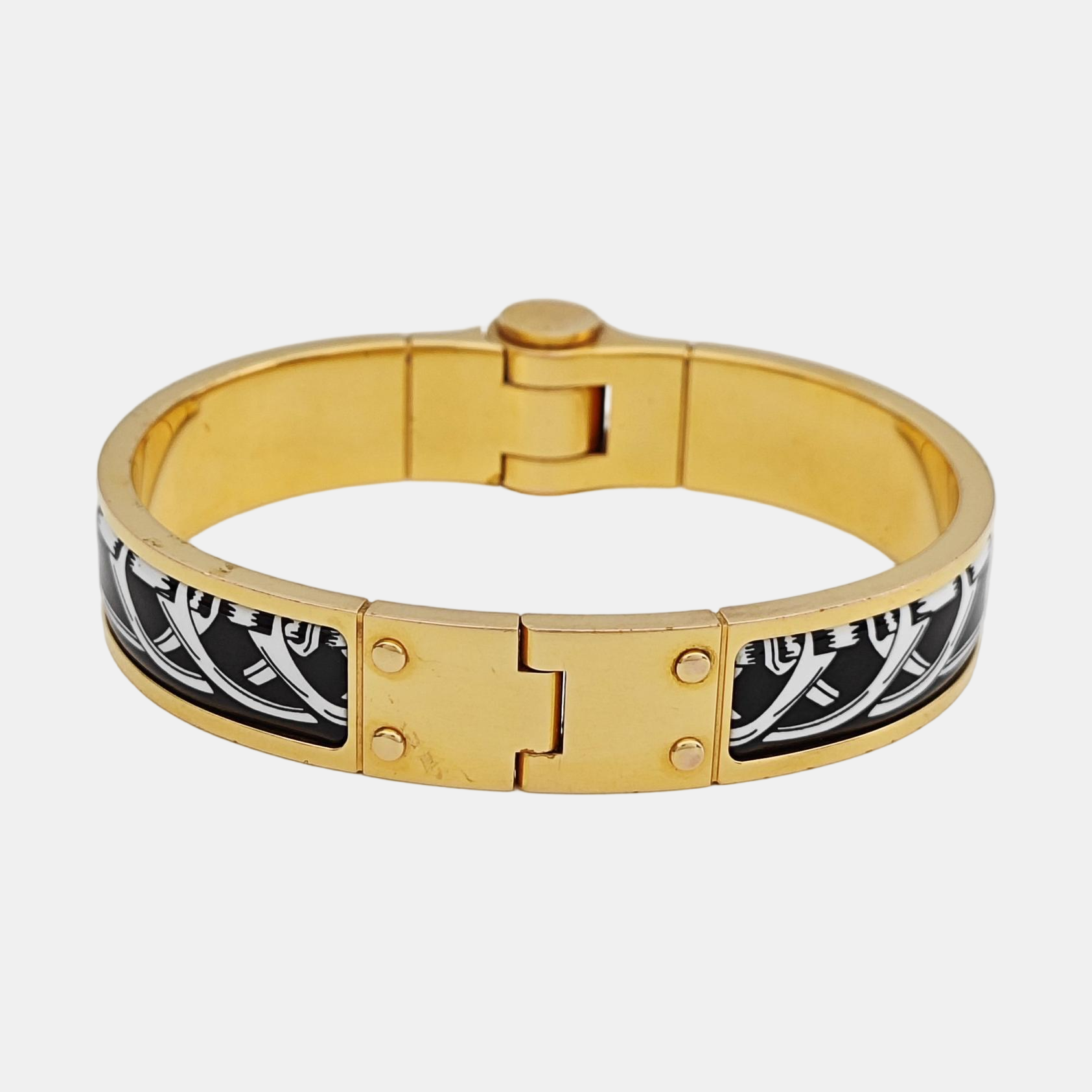 Enamel Hinged Bracelet Metal Gold Bangle
