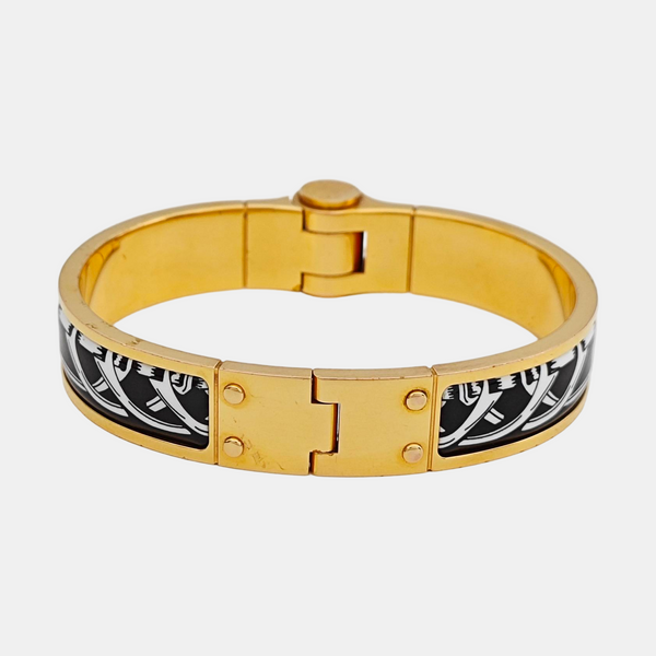 Enamel Hinged Bracelet Metal Gold Bangle