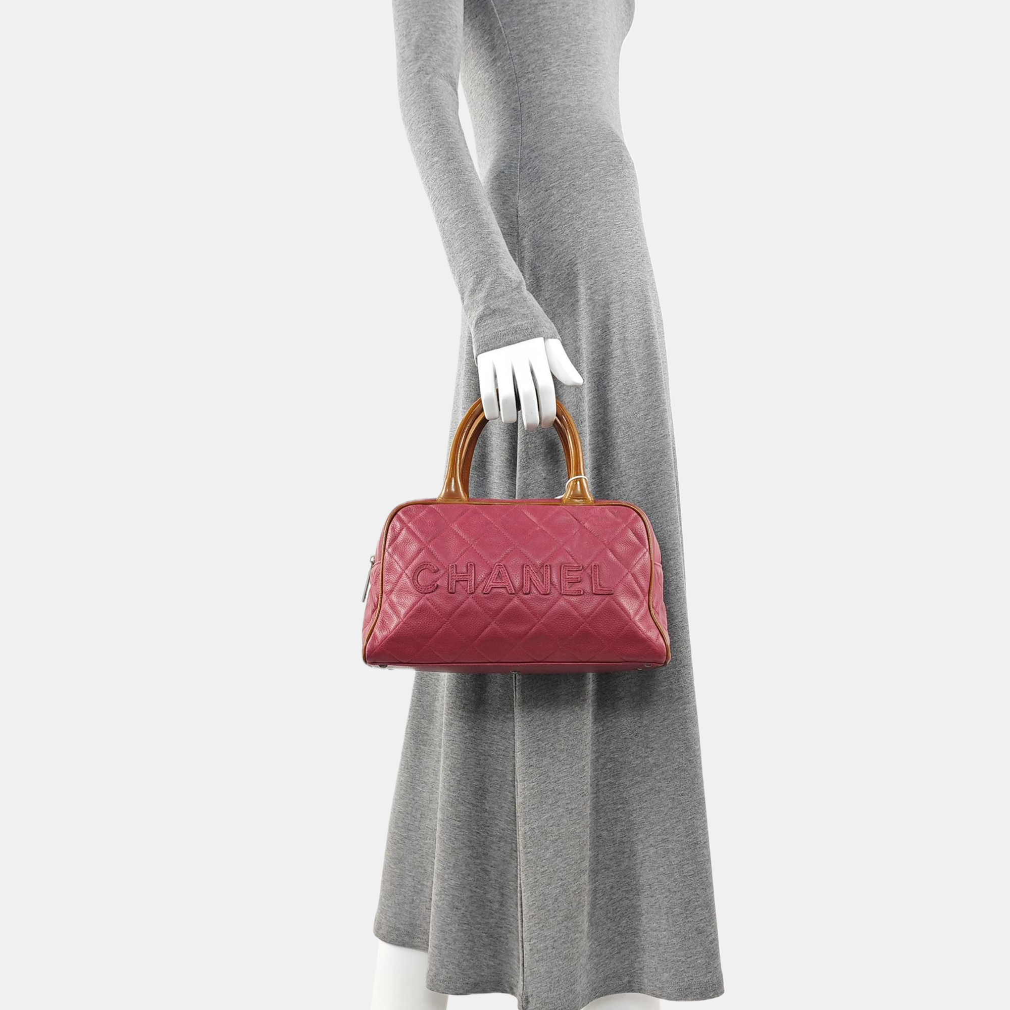 BOWLER Small Quilted Grained Calfskin Red