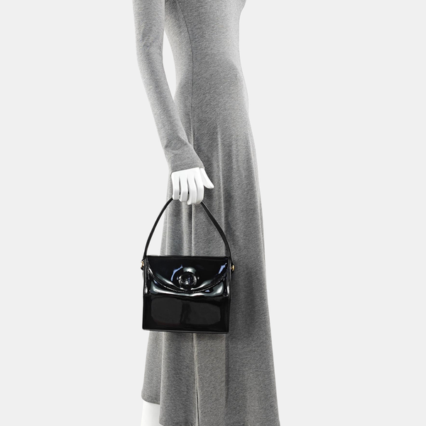 Patent Leather Top Handle Bag Black