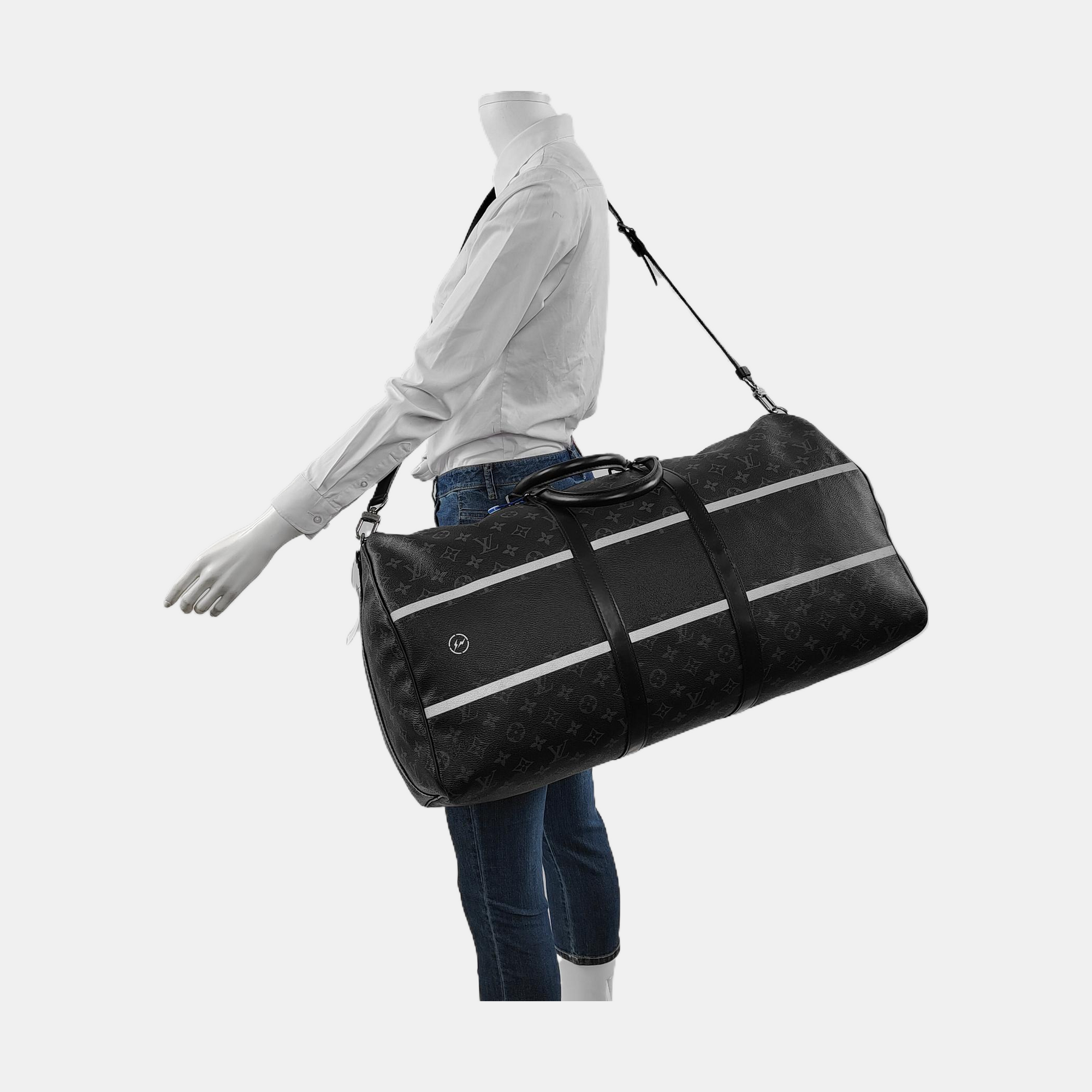 KEEPALL 55 Monogram Coated Canvas Black