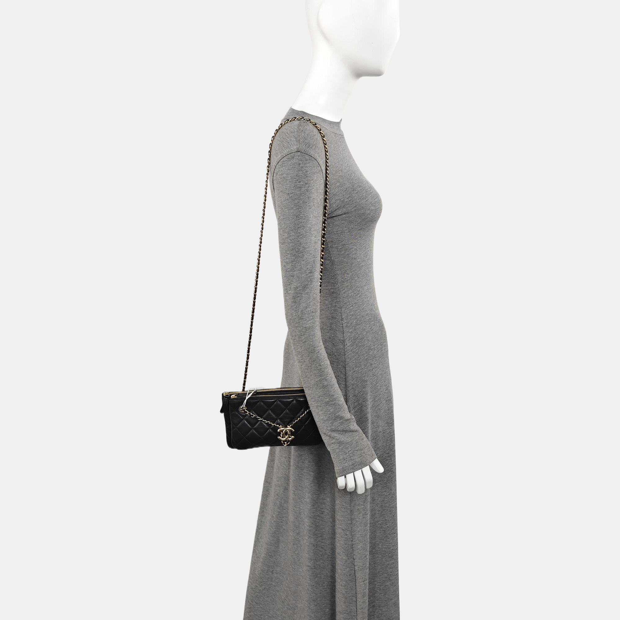 Quilted Lambskin Shoulder Bag Black