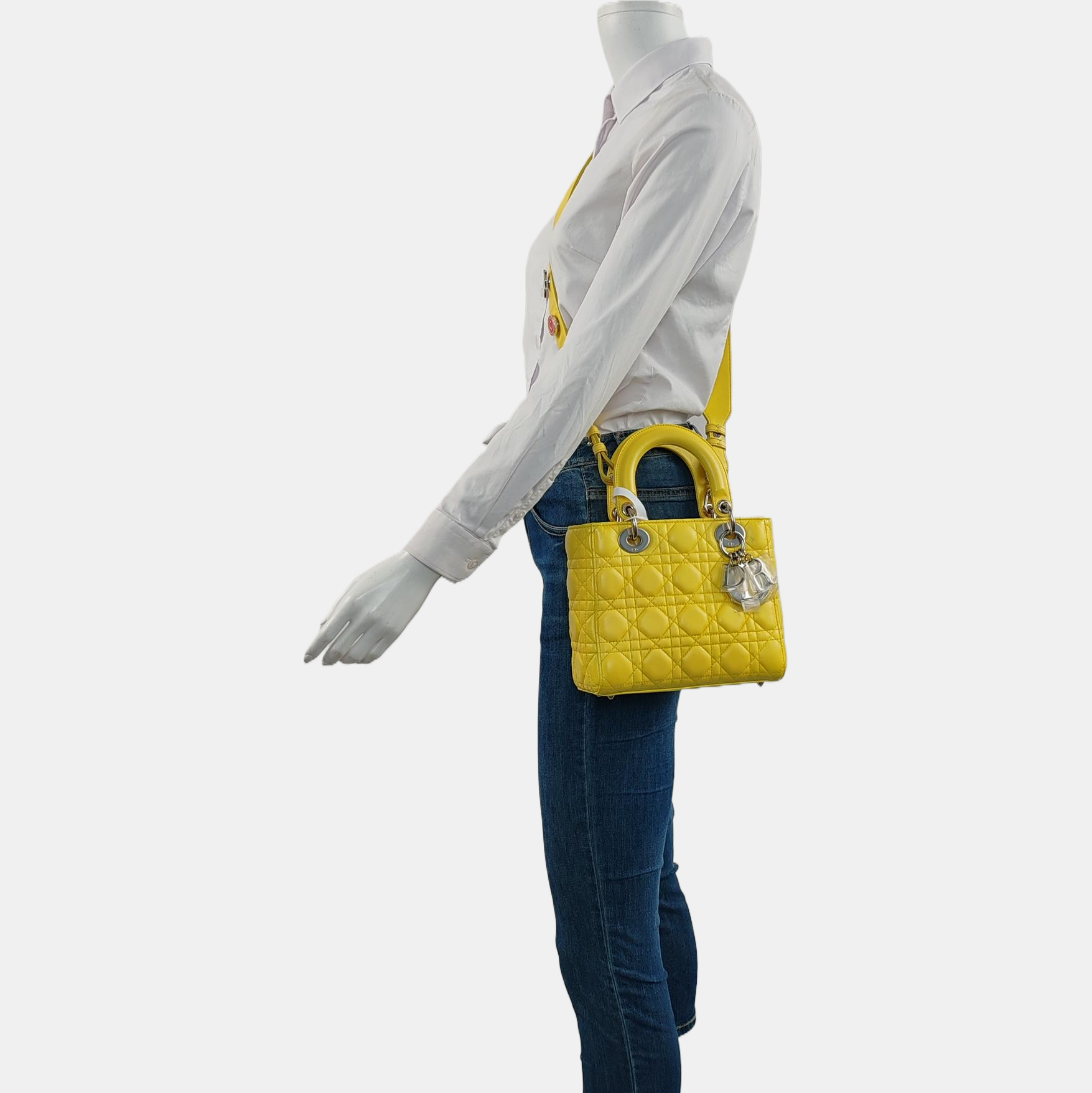 Authenticated pre-owned  Lady Dior Small Cannage Lambskin Yellow - Tote Bag at Looply