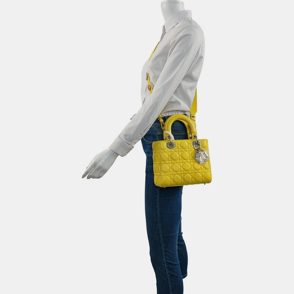 Authenticated pre-owned  Lady Dior Small Cannage Lambskin Yellow - Tote Bag at Looply