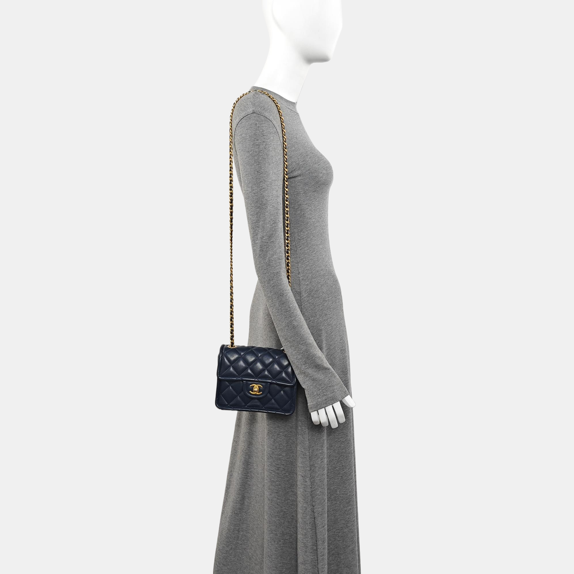 Quilted Grained Calfskin Shoulder Bag Blue