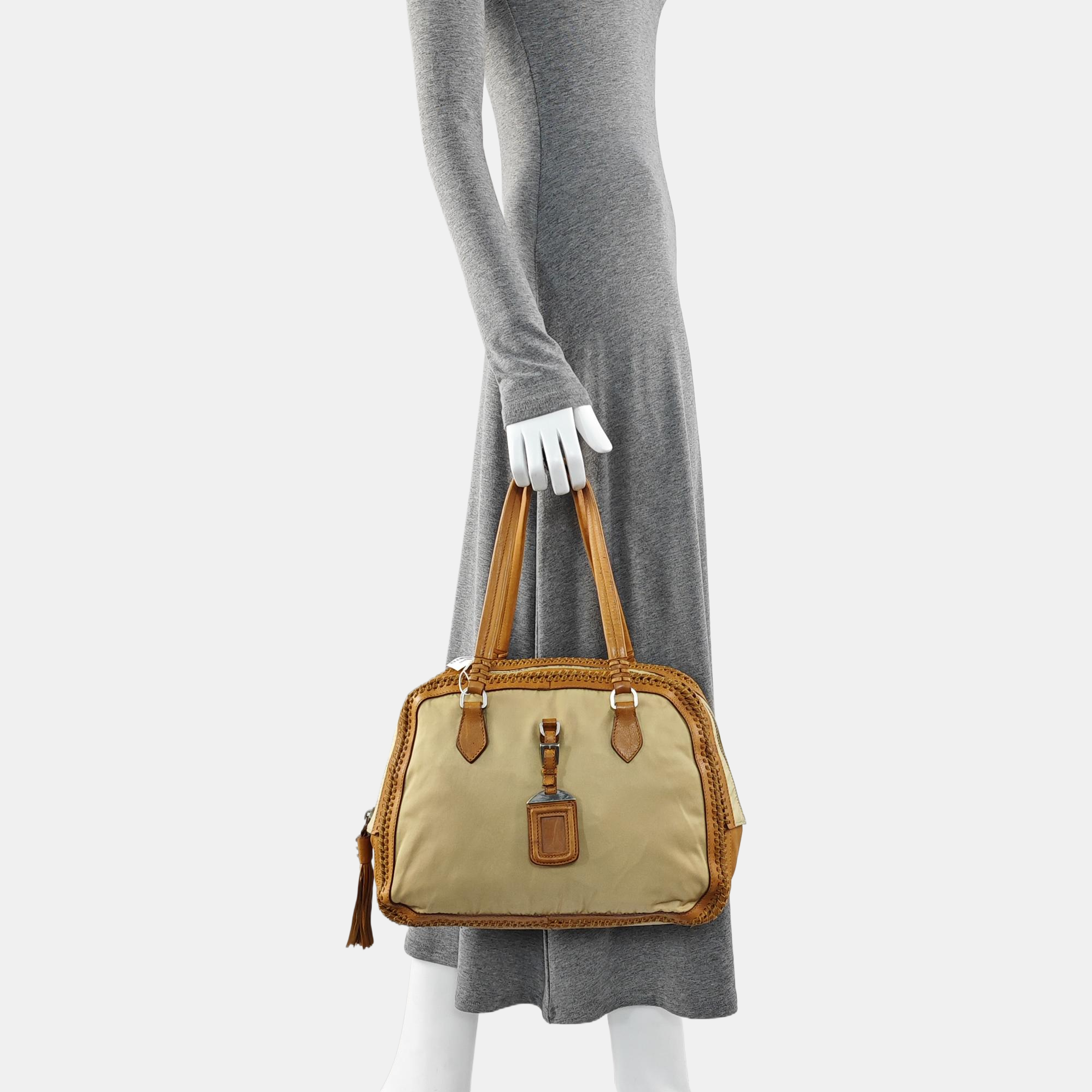 Fabric Top Handle Bag Beige