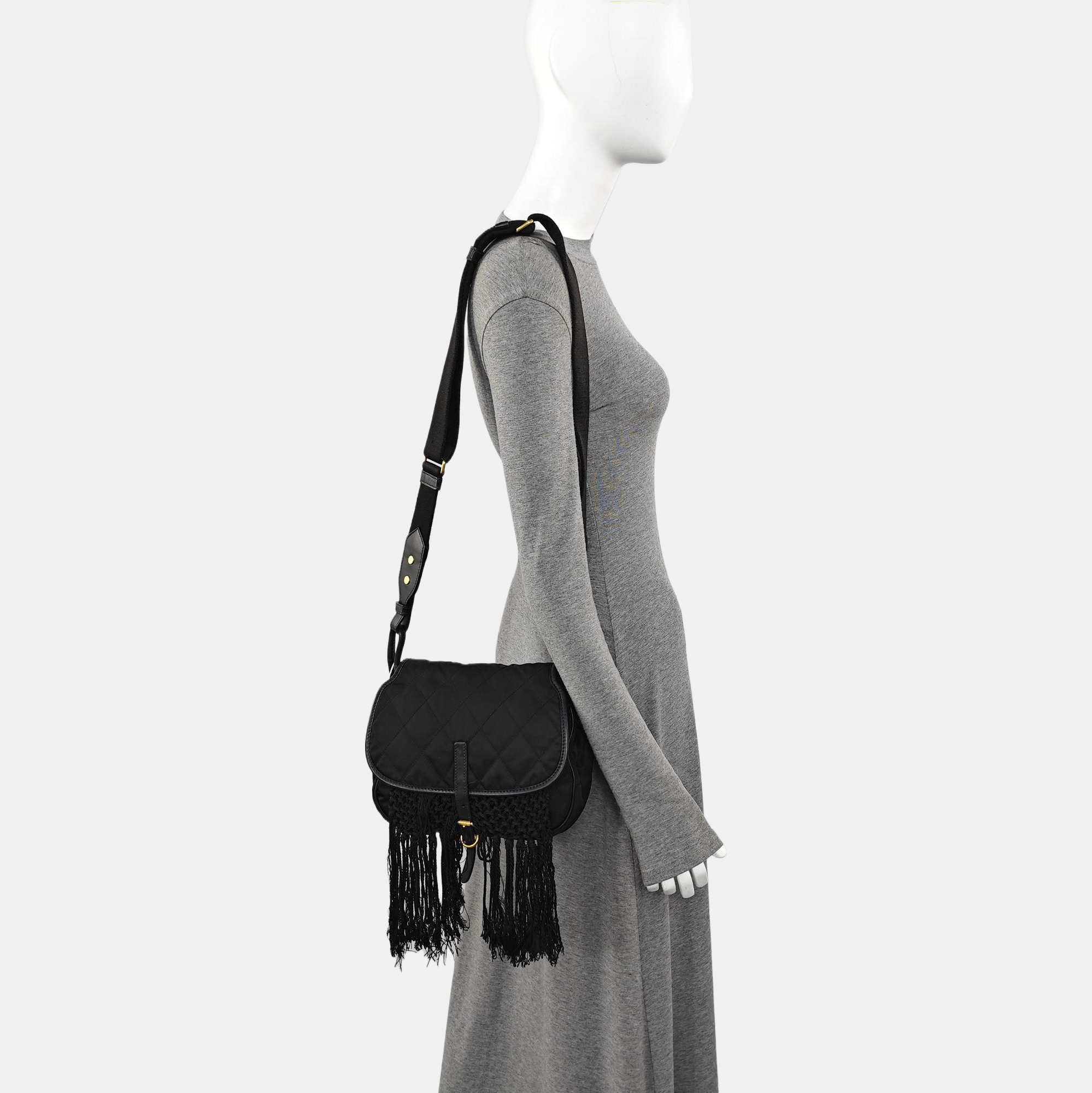 Quilted Nylon Shoulder Bag Black