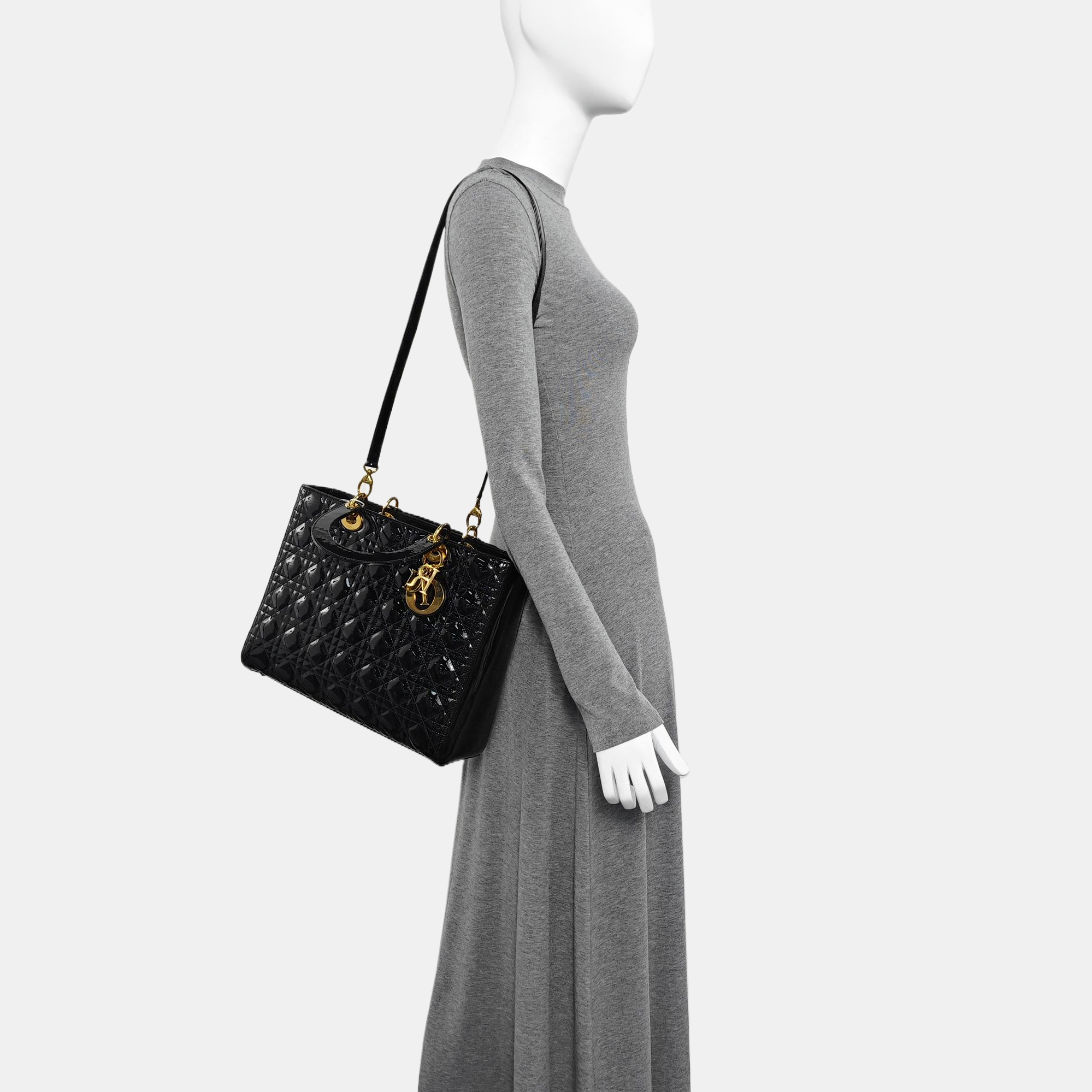 Lady Dior Large Patent Leather Black