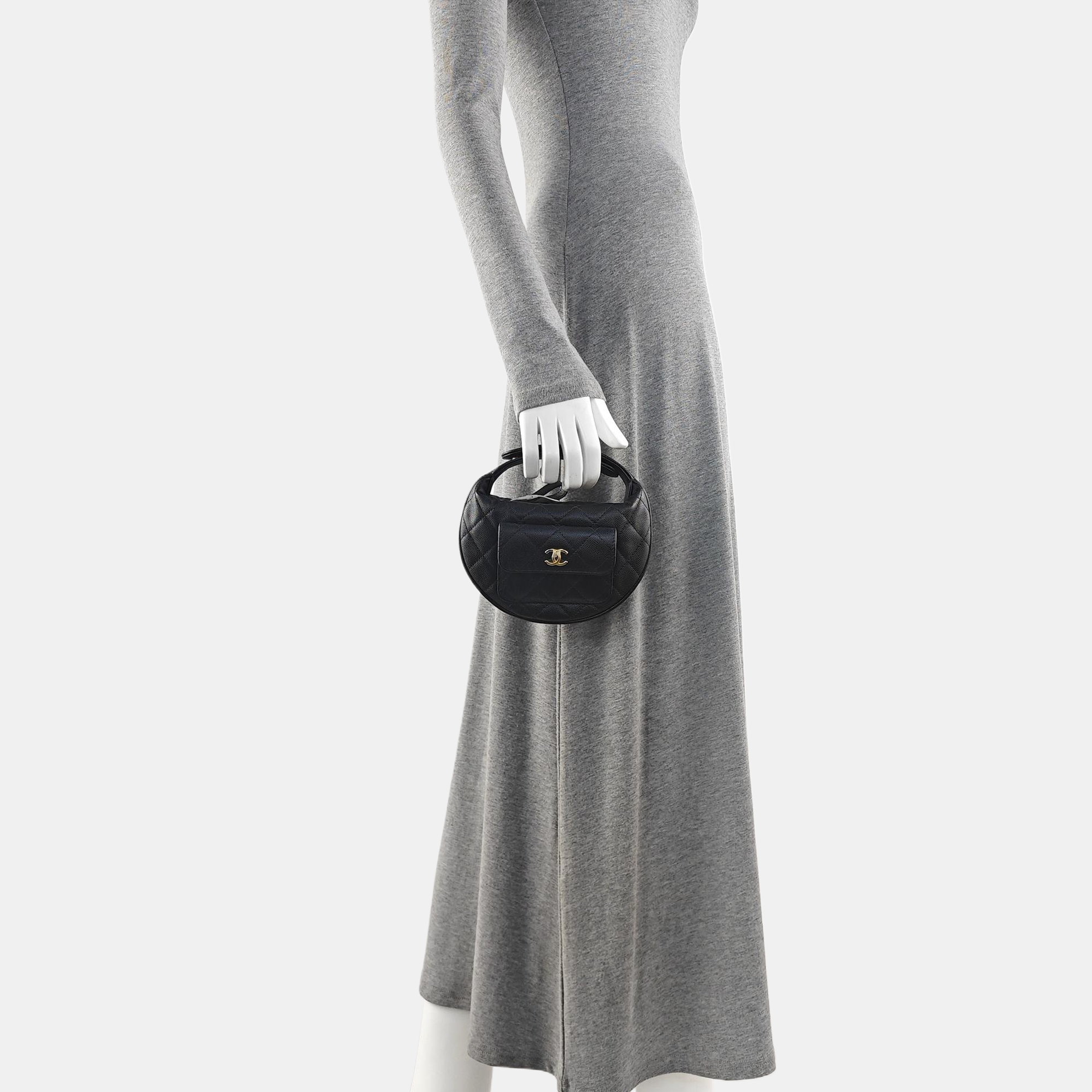 Quilted Grained Calfskin Top Handle Bag Mini Black