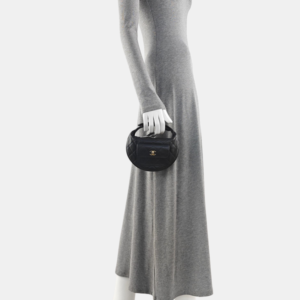 Quilted Grained Calfskin Top Handle Bag Mini Black