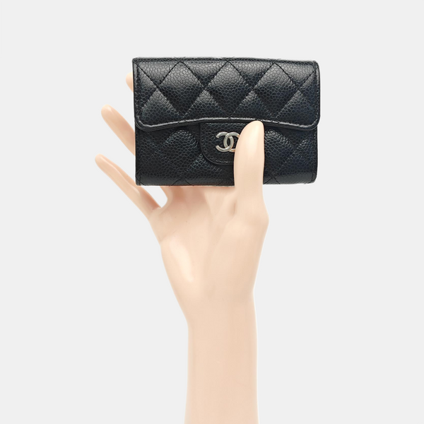 Quilted Grained Calfskin Wallet Black