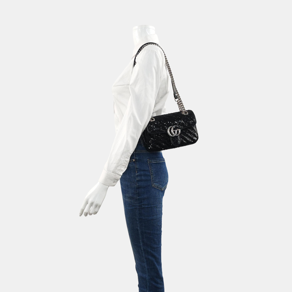 Authenticated pre-owned  GG Marmont Small Quilted Sequins Black - Crossbody Bag at Looply