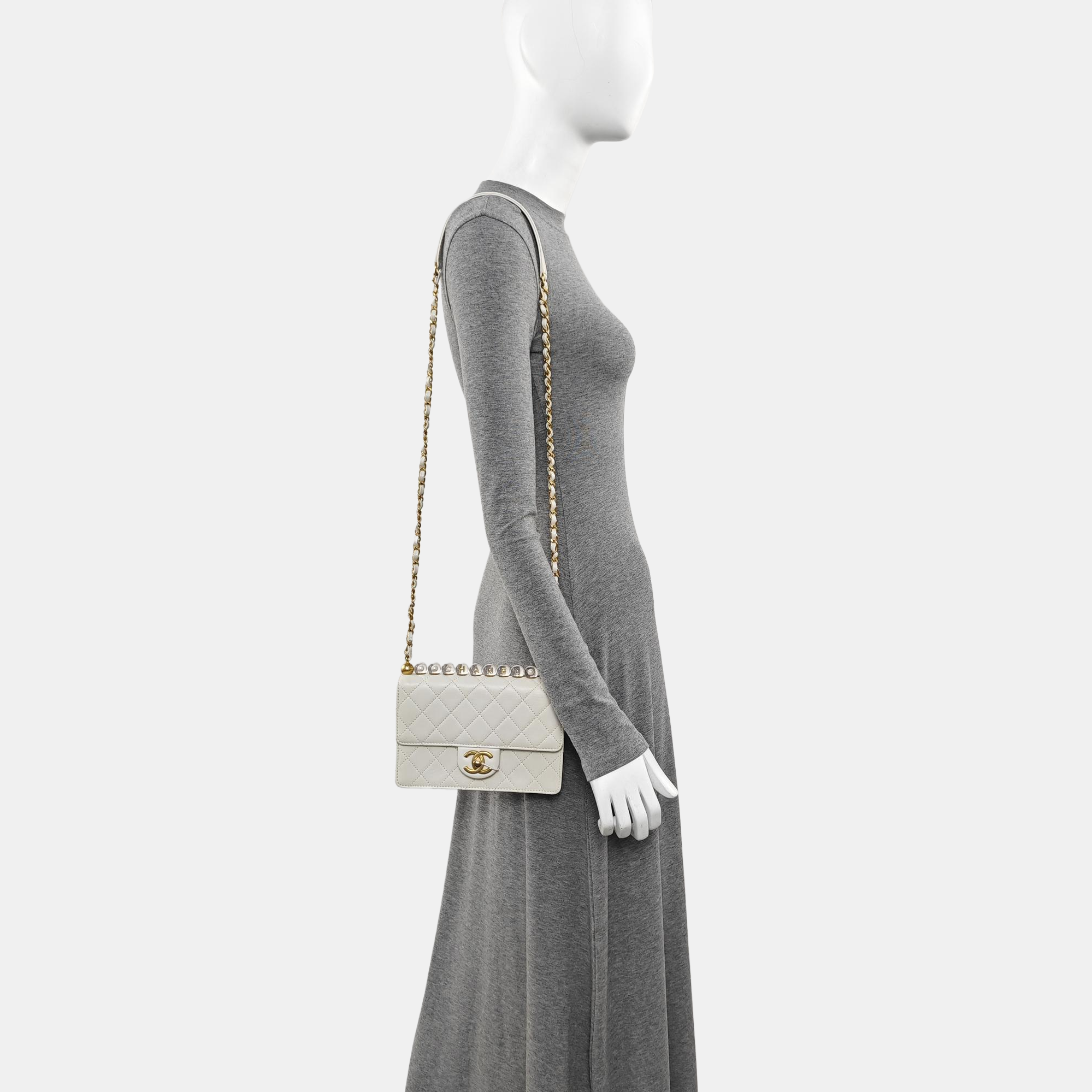Quilted Lambskin Shoulder Bag White