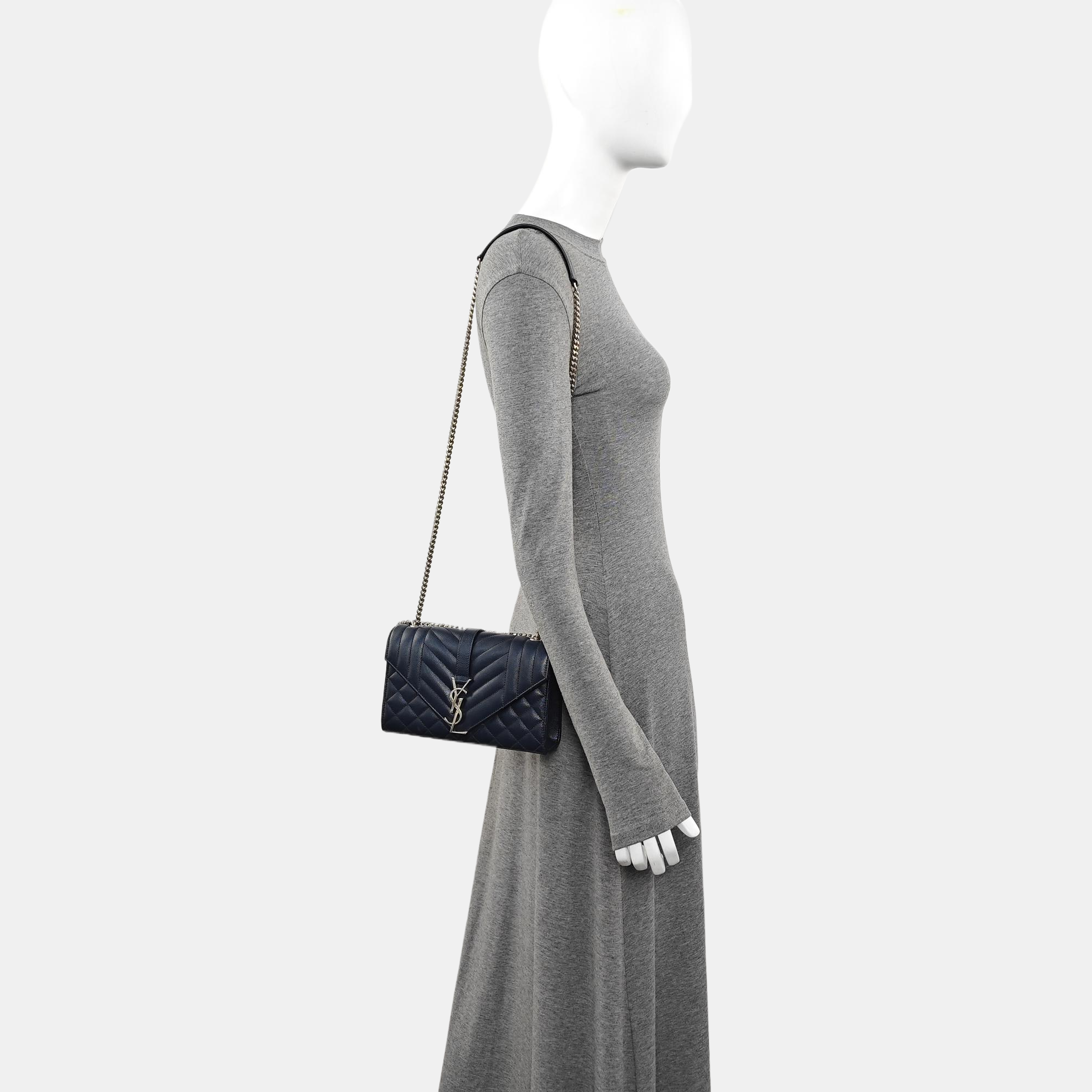 ENVELOPE Small Chevron Calfskin Blue