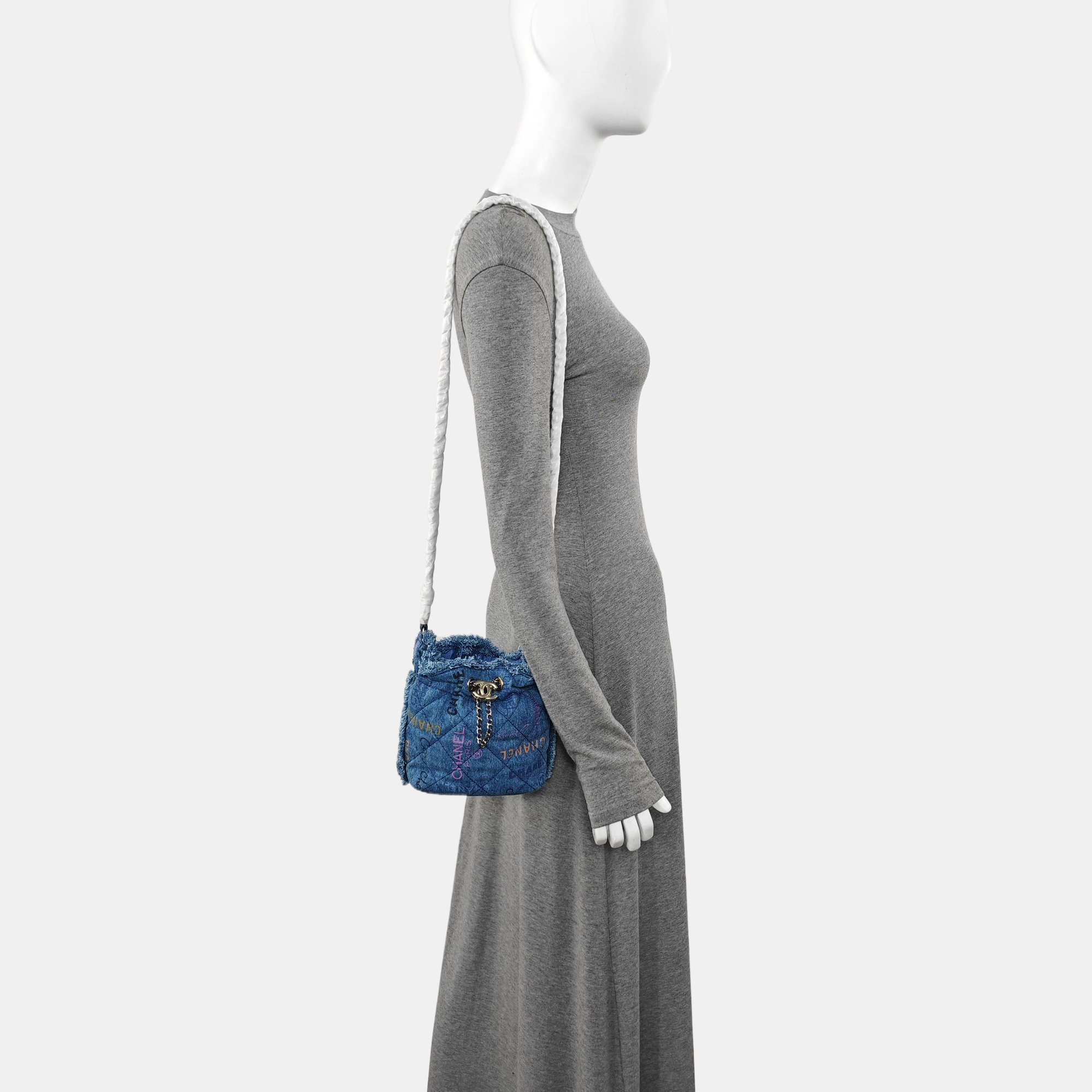 Quilted Denim Shoulder Bag Blue